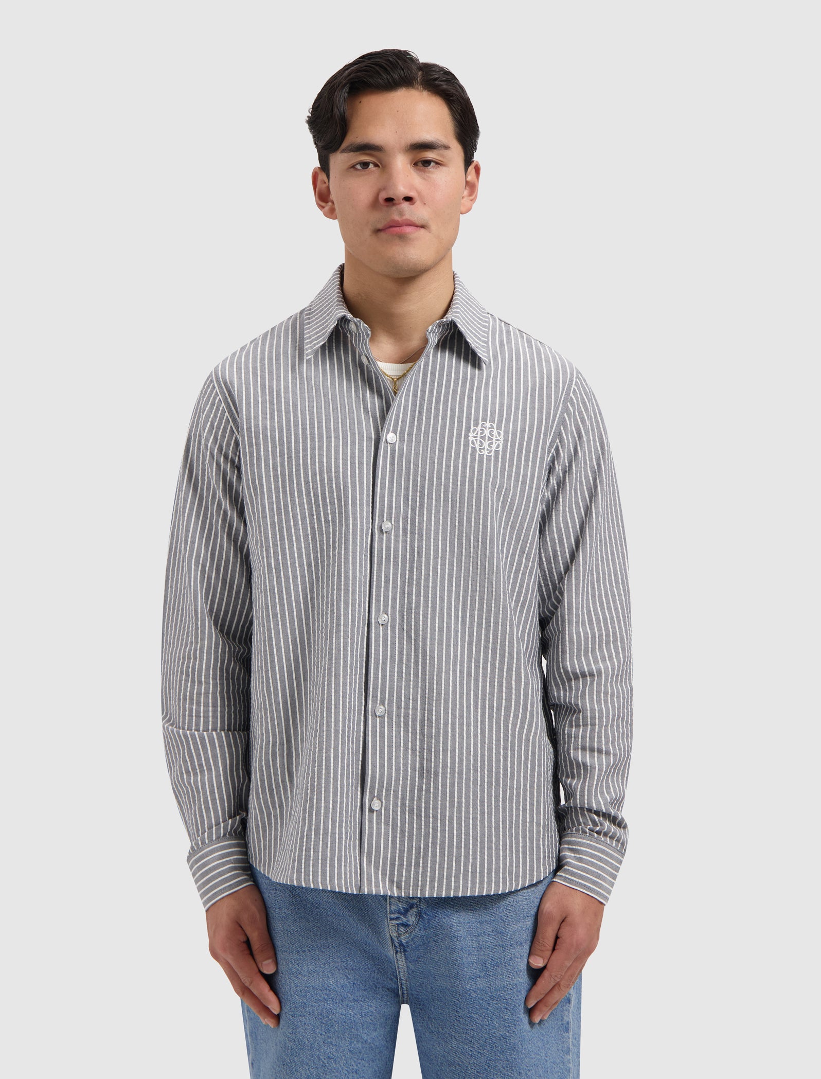 Striped Seersucker Shirt | Dark Navy