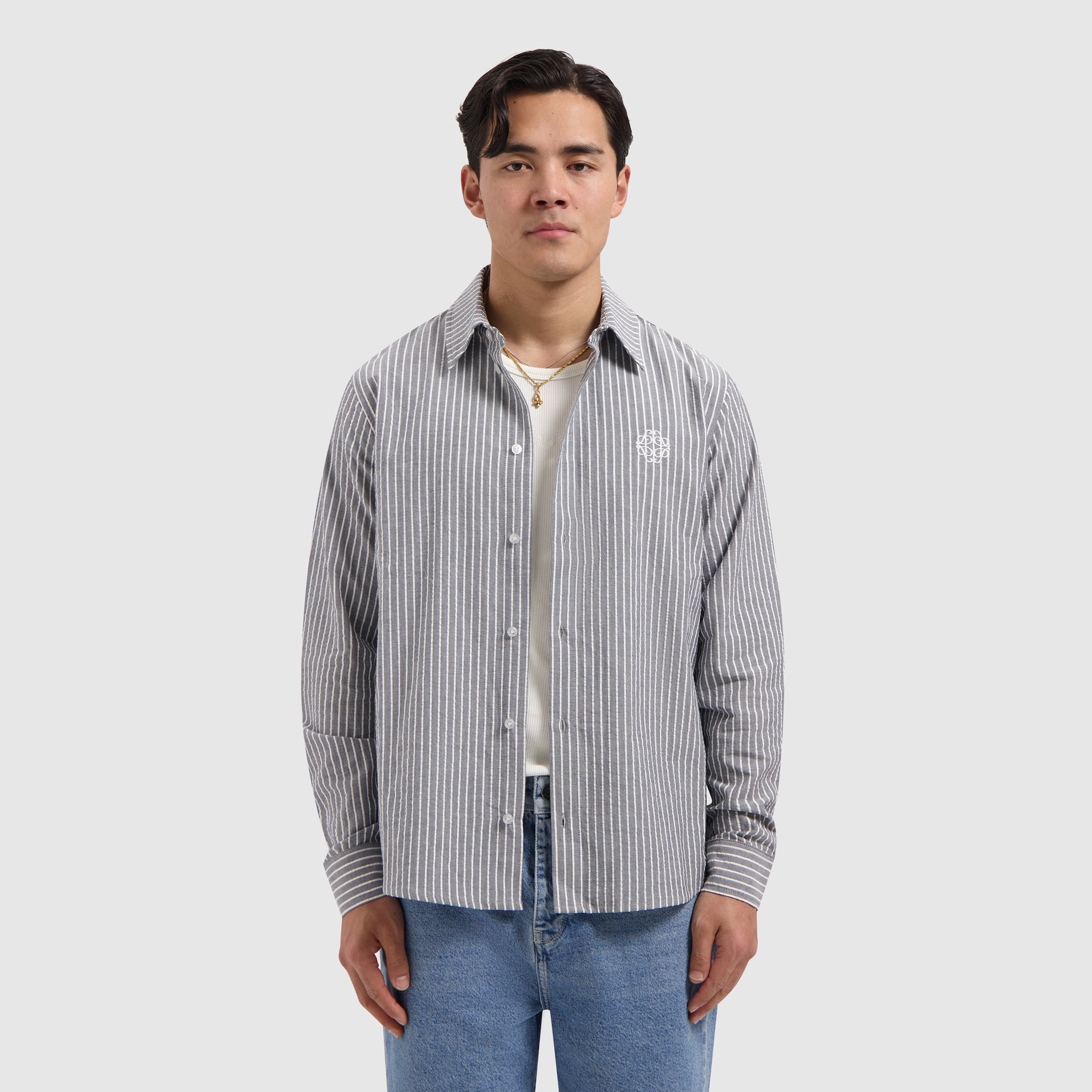 Striped Seersucker Shirt | Dark Navy