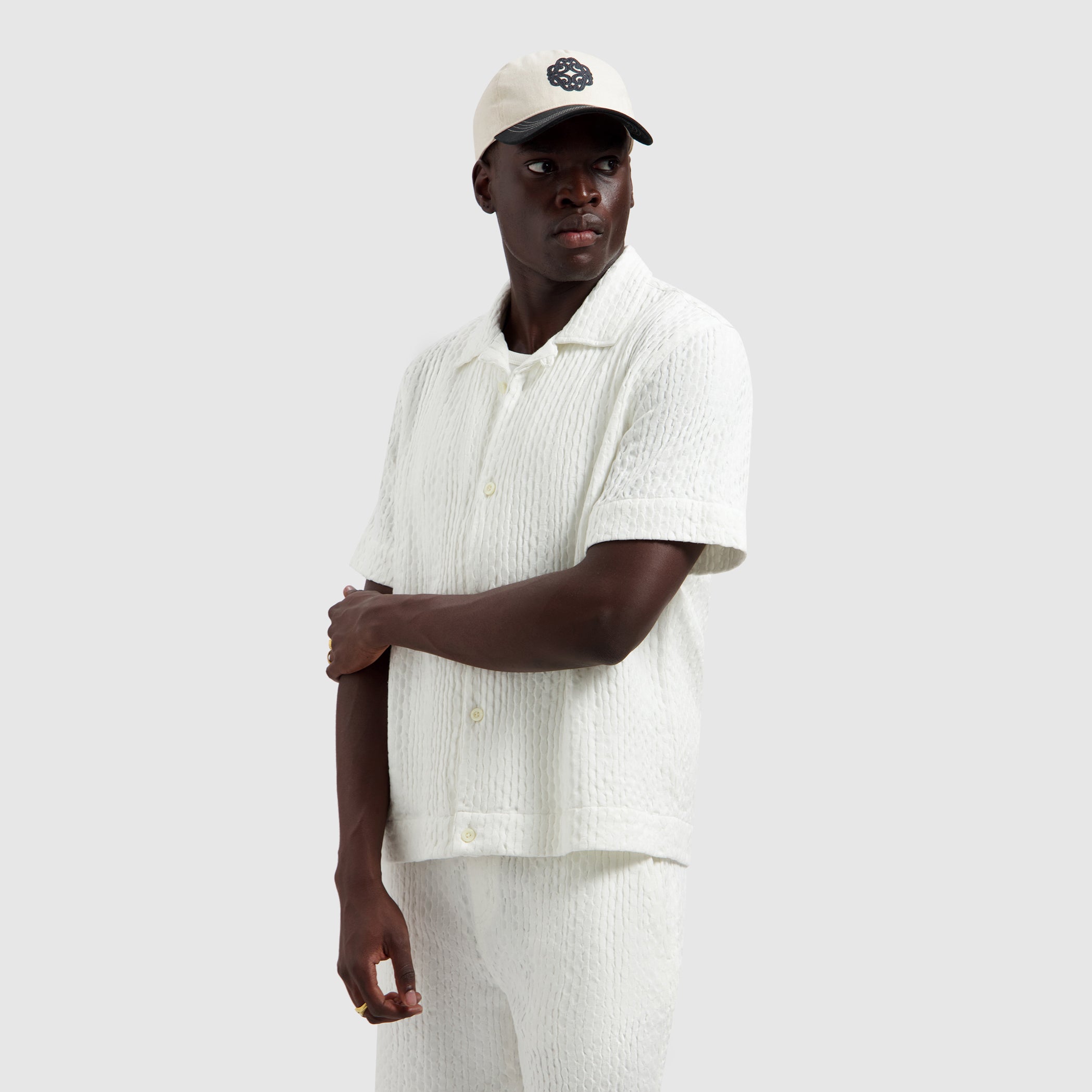 Structured Dobby Weave Shortsleeve Shirt | Off White