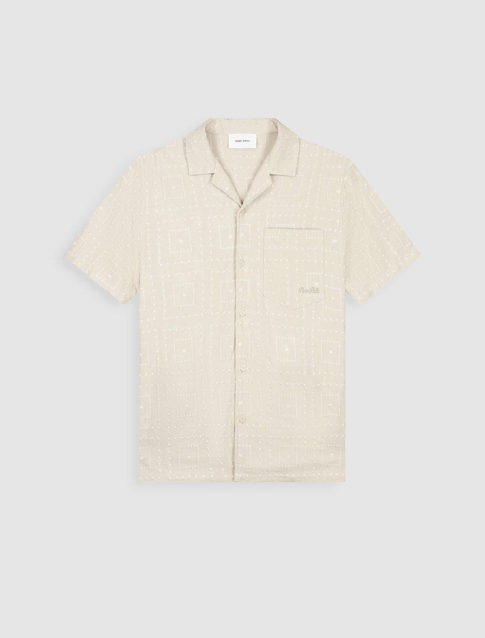 Squares Embroidery Shortsleeve Shirt | Sand