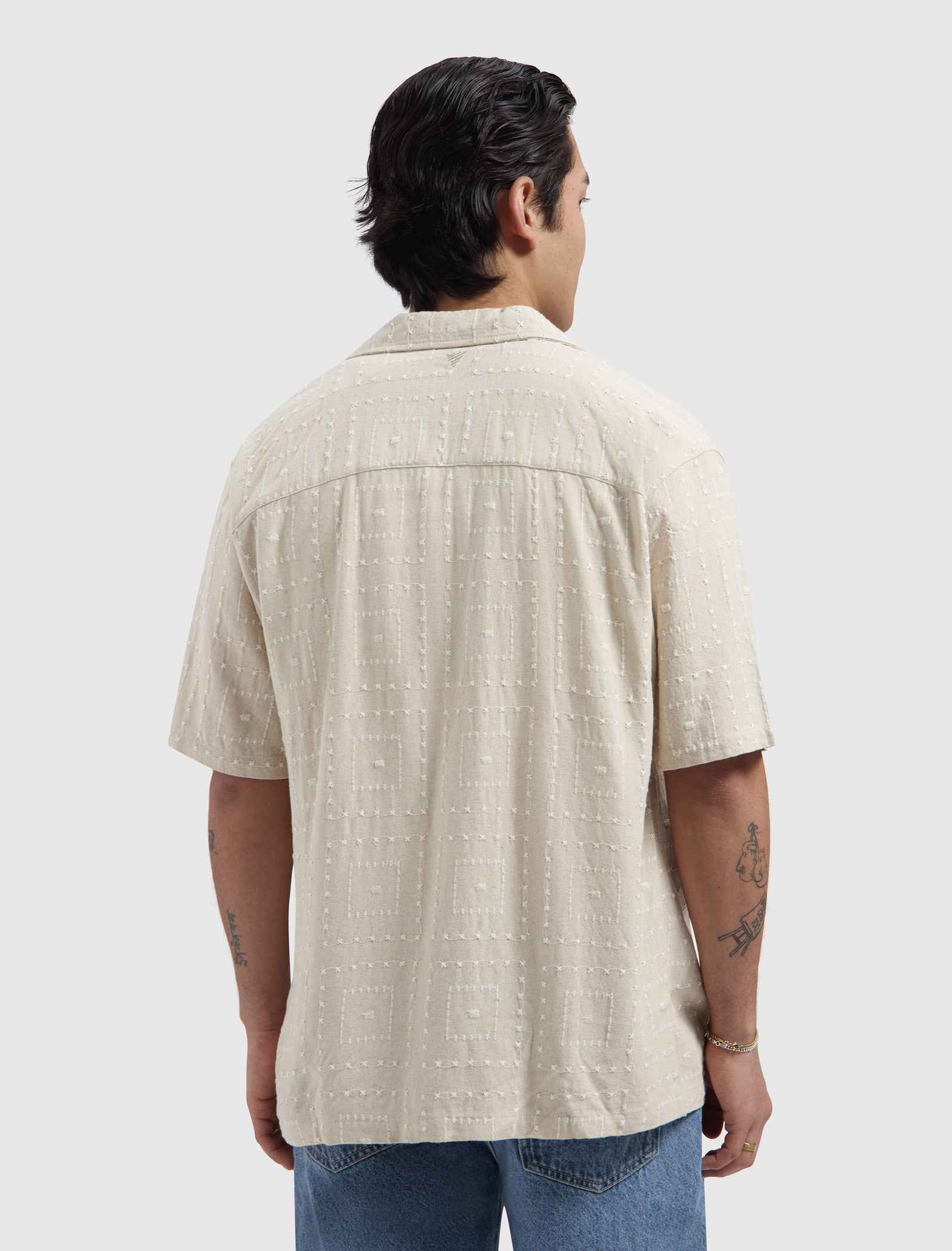 Squares Embroidery Shortsleeve Shirt | Sand