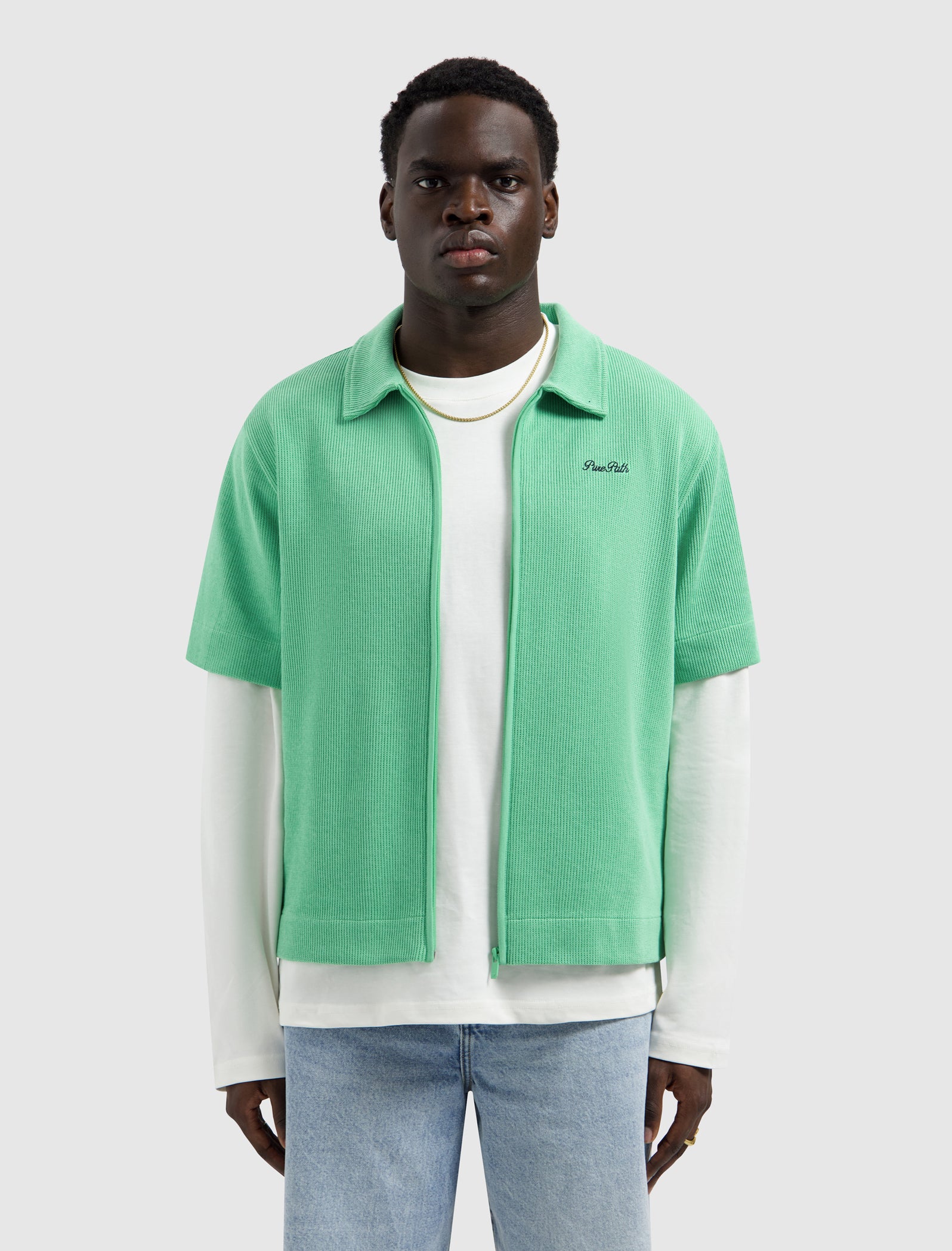 Italian Dream Full-zip Shortsleeve Shirt | Emerald