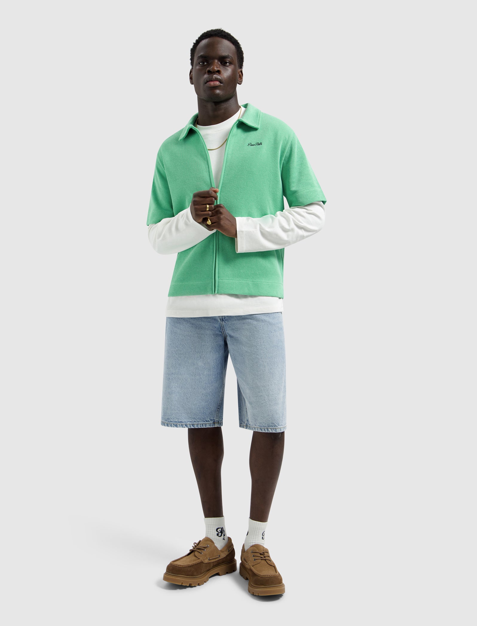 Italian Dream Full-zip Shortsleeve Shirt | Emerald