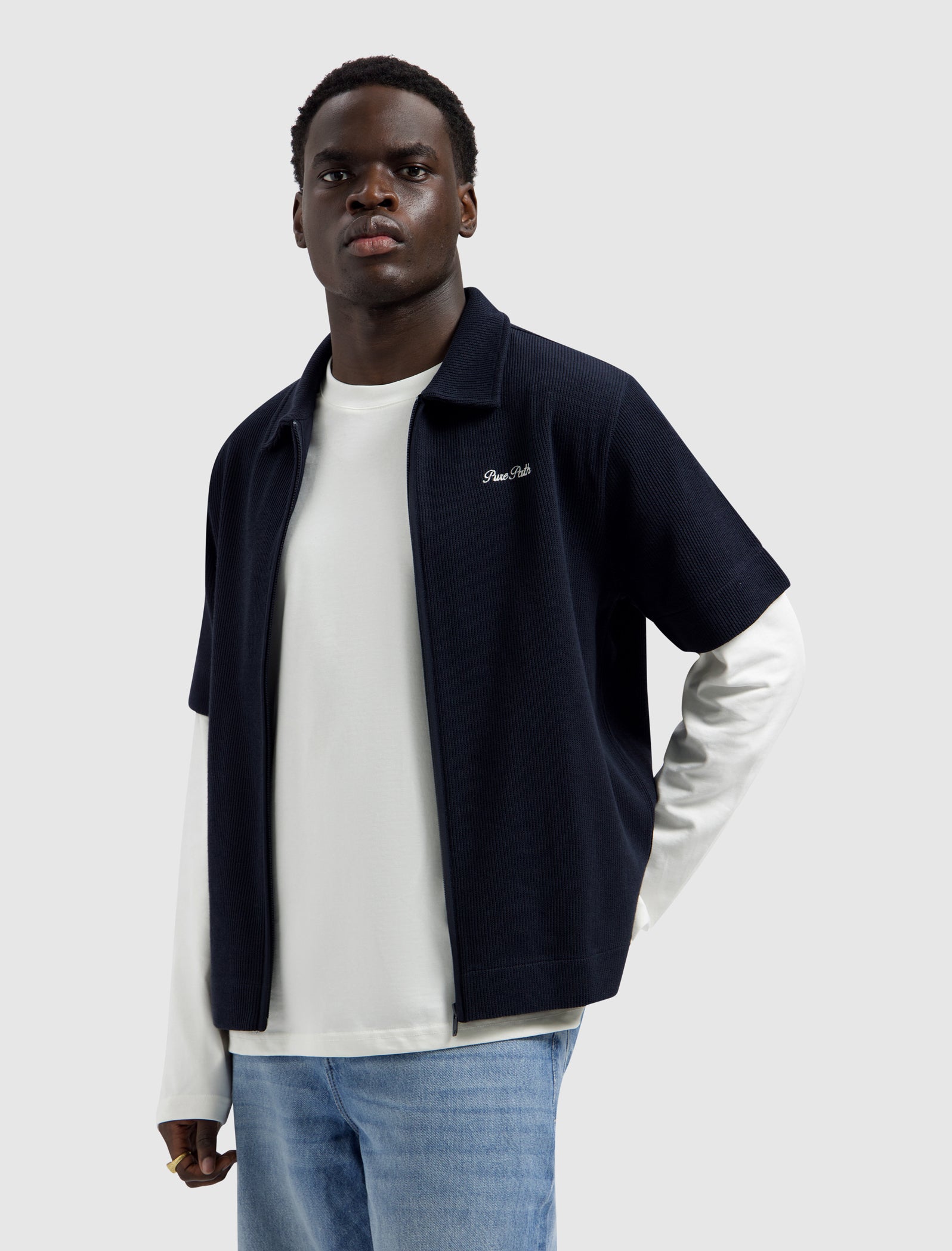 Italian Dream Full-zip Shortsleeve Shirt | Dark Navy