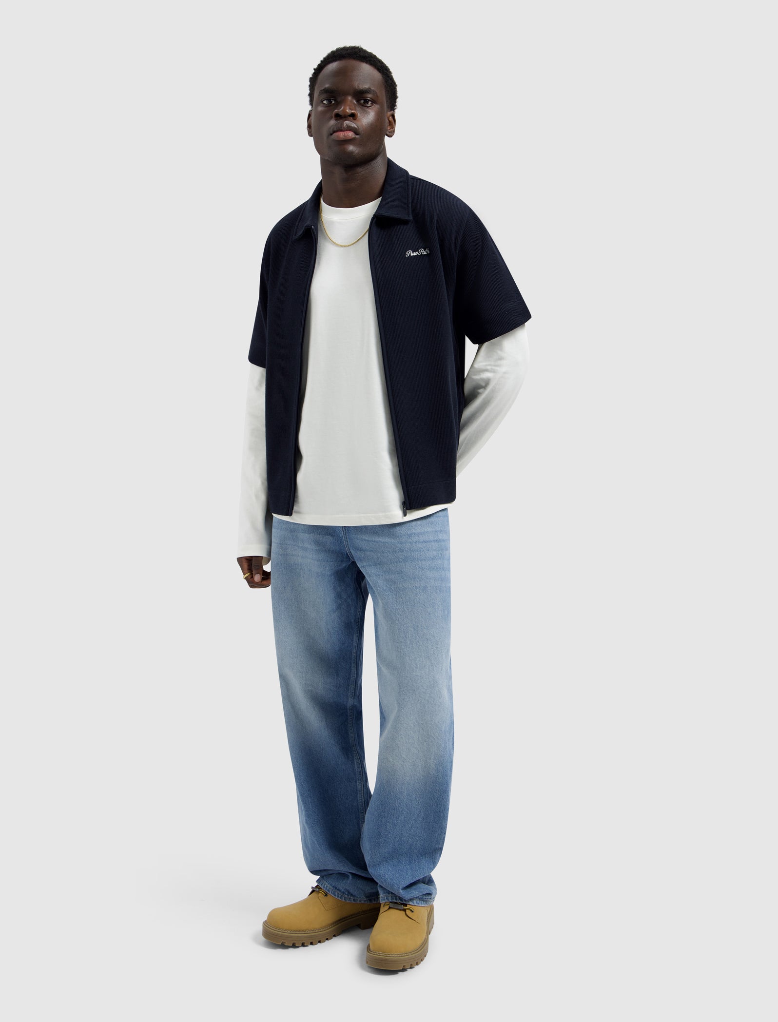 Italian Dream Full-zip Shortsleeve Shirt | Dark Navy