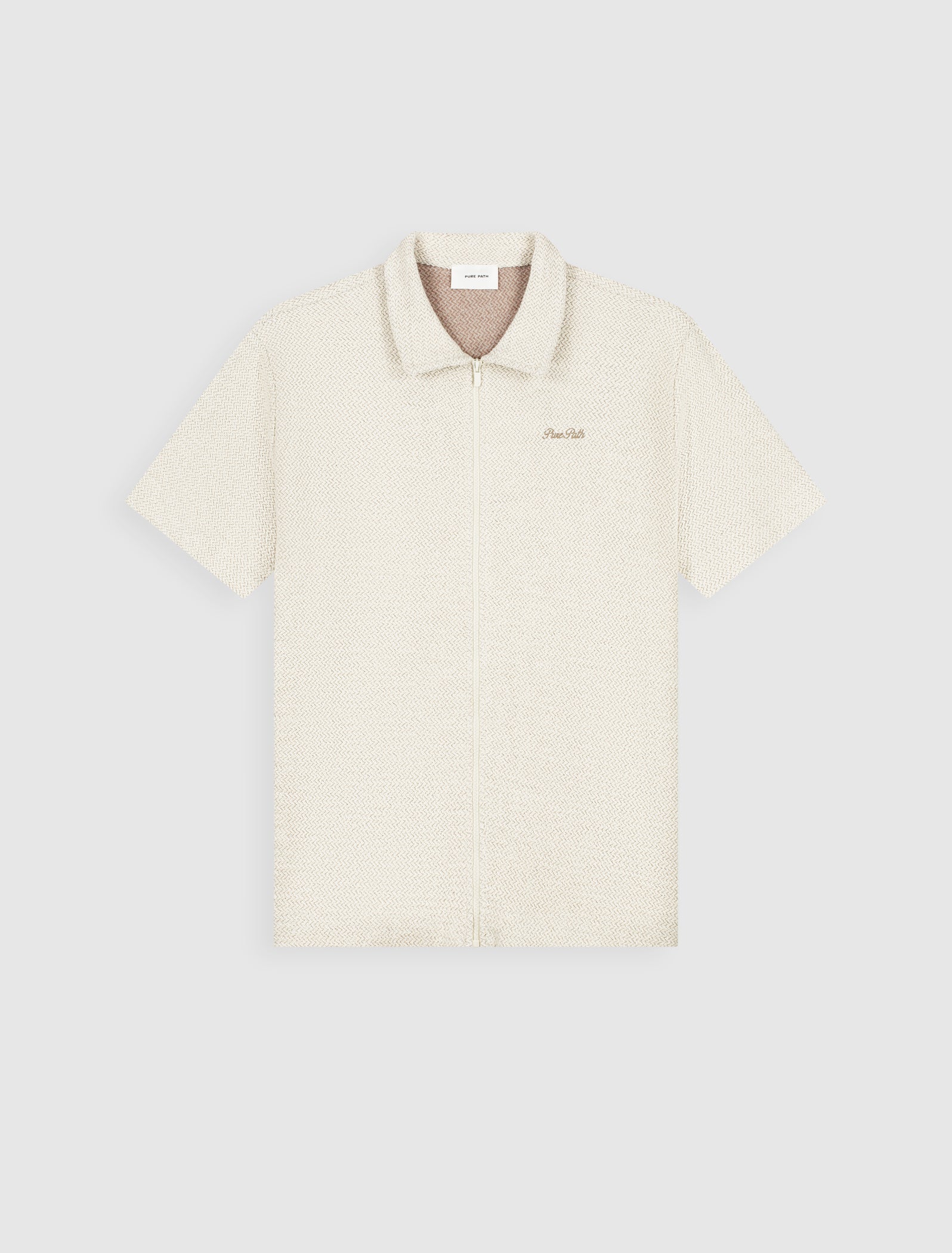 Jacquard Full-zip Shortsleeve Shirt | Ecru