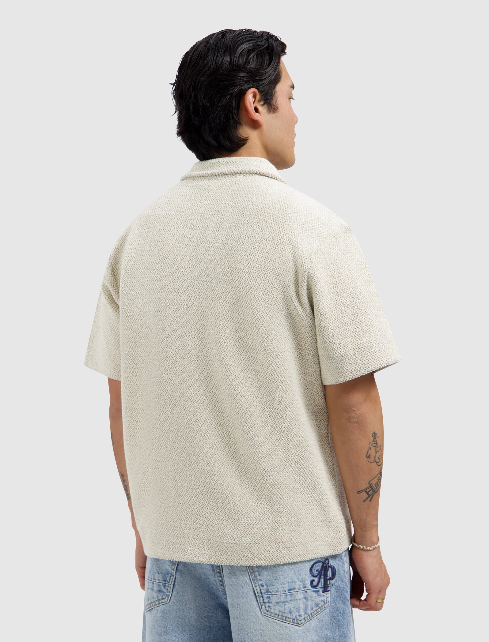 Jacquard Full-zip Shortsleeve Shirt | Ecru