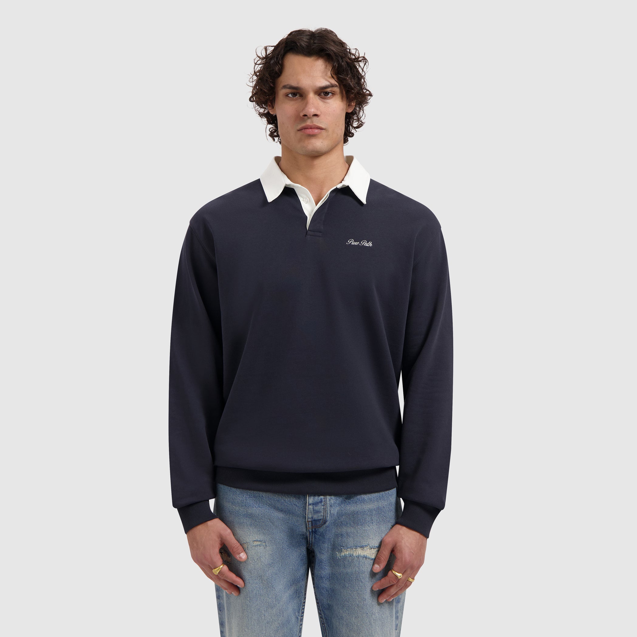 Two-tone Polo Sweater | Dark Navy