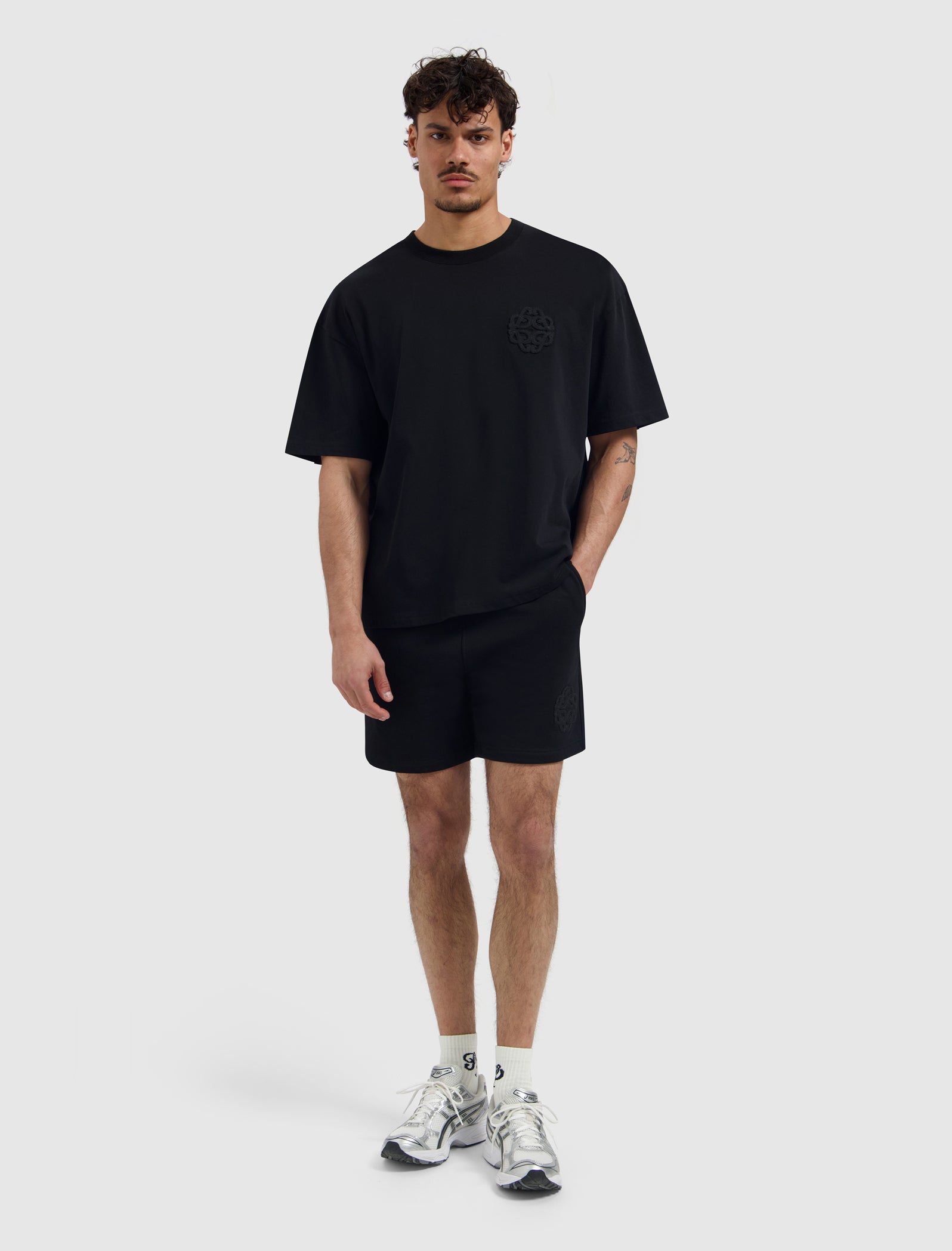 Emblem Badge Sweat Shorts | Black