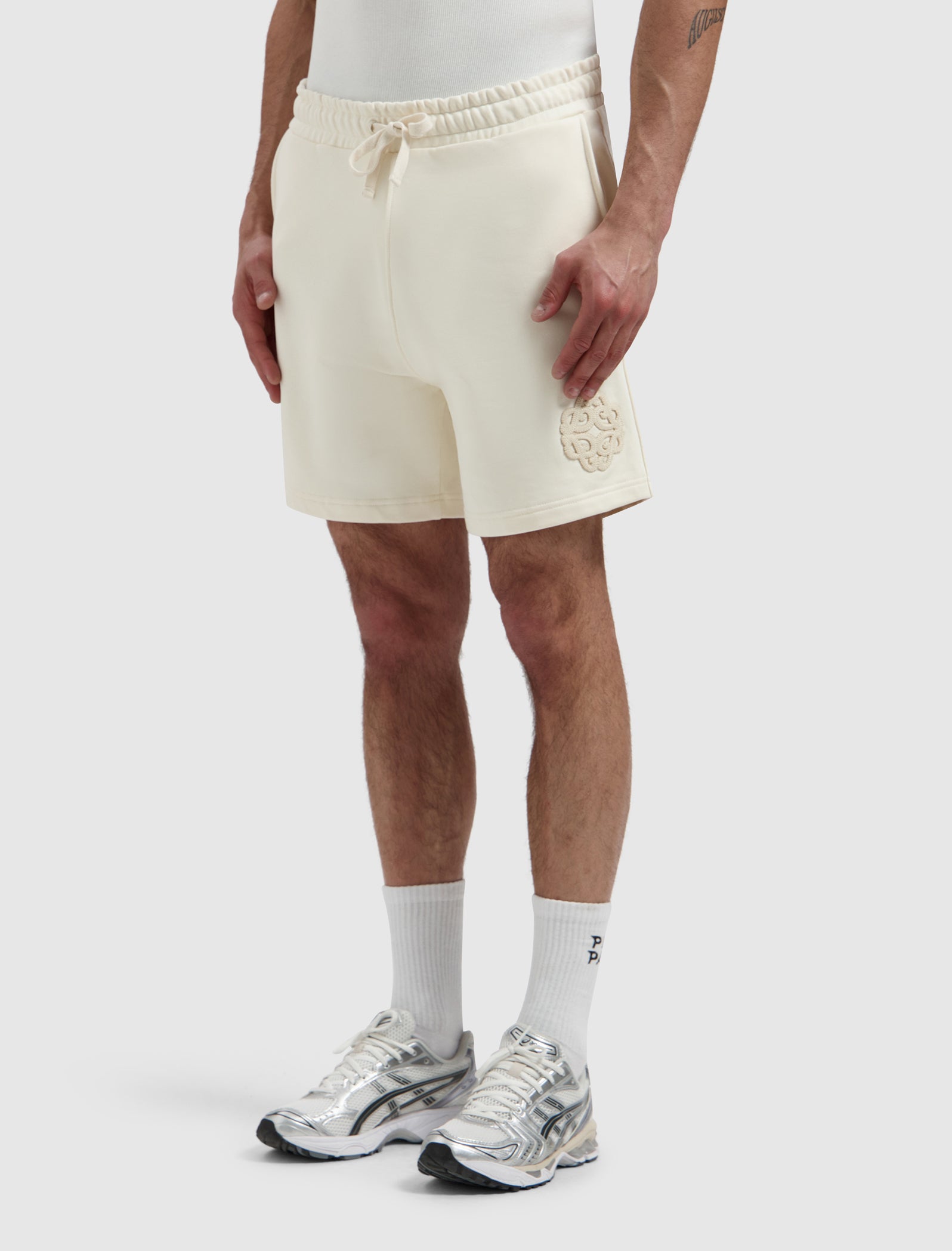 Emblem Badge Sweat Shorts | Ecru