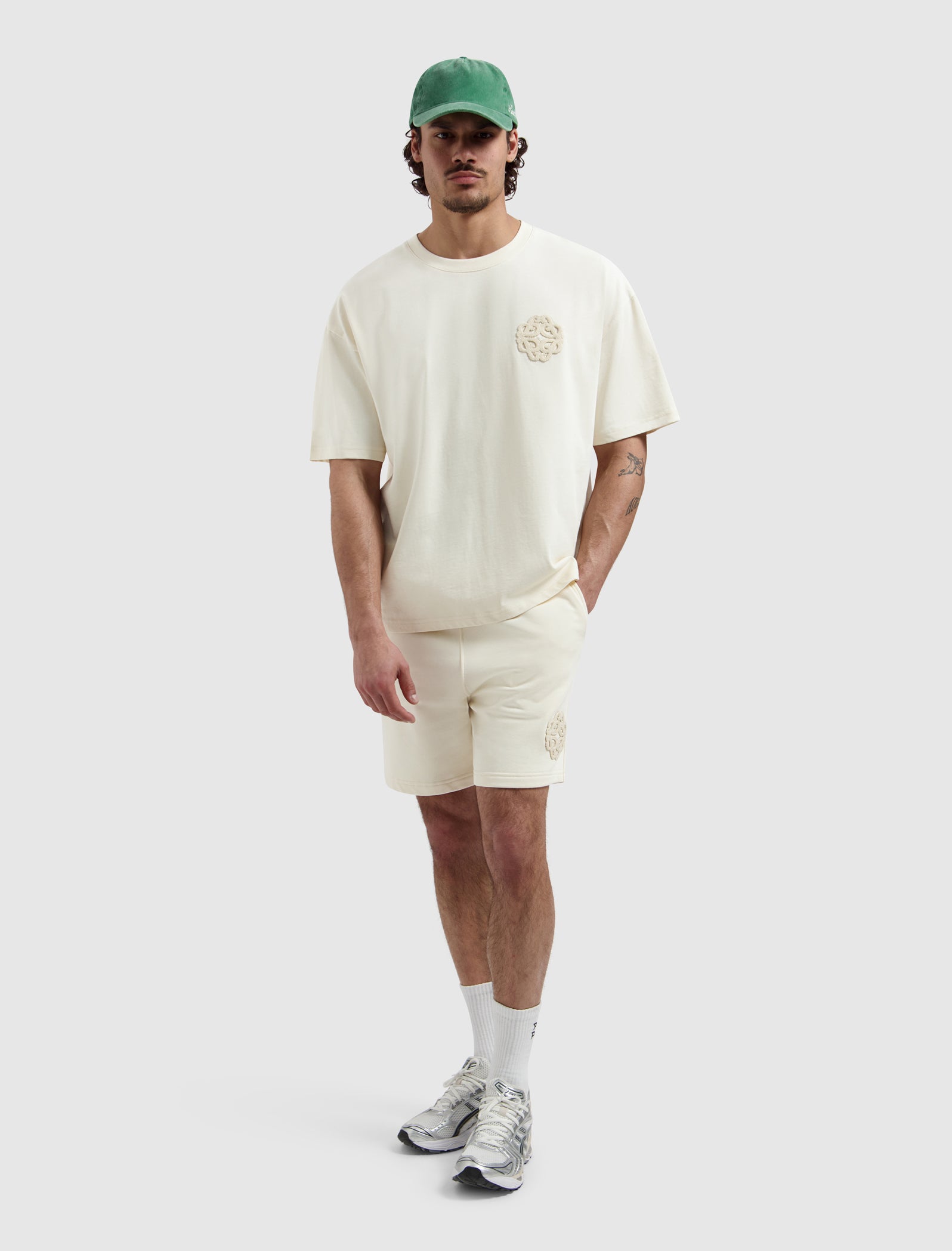 Emblem Badge Sweat Shorts | Ecru