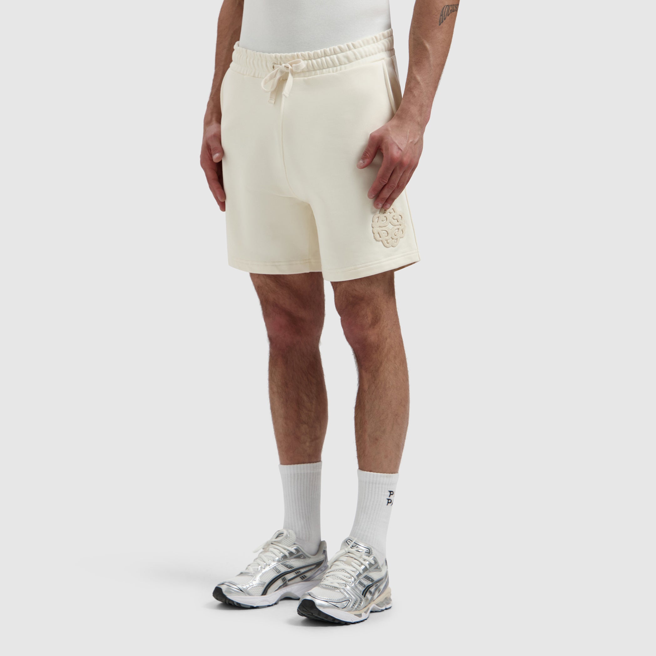 Emblem Badge Sweat Shorts | Ecru