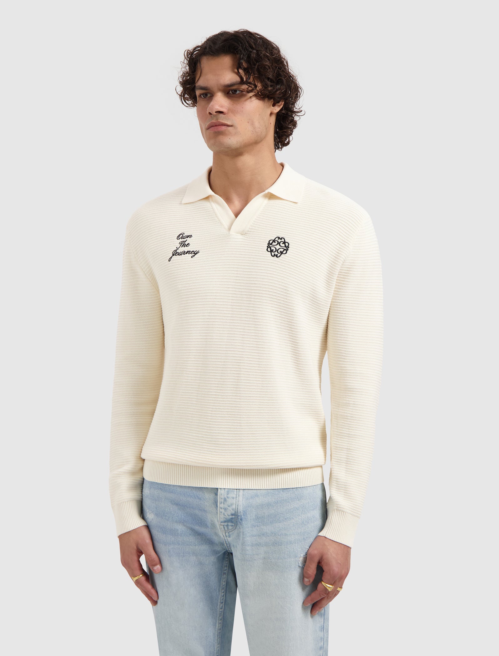 Embroidered Braided Knit Polo | Off White
