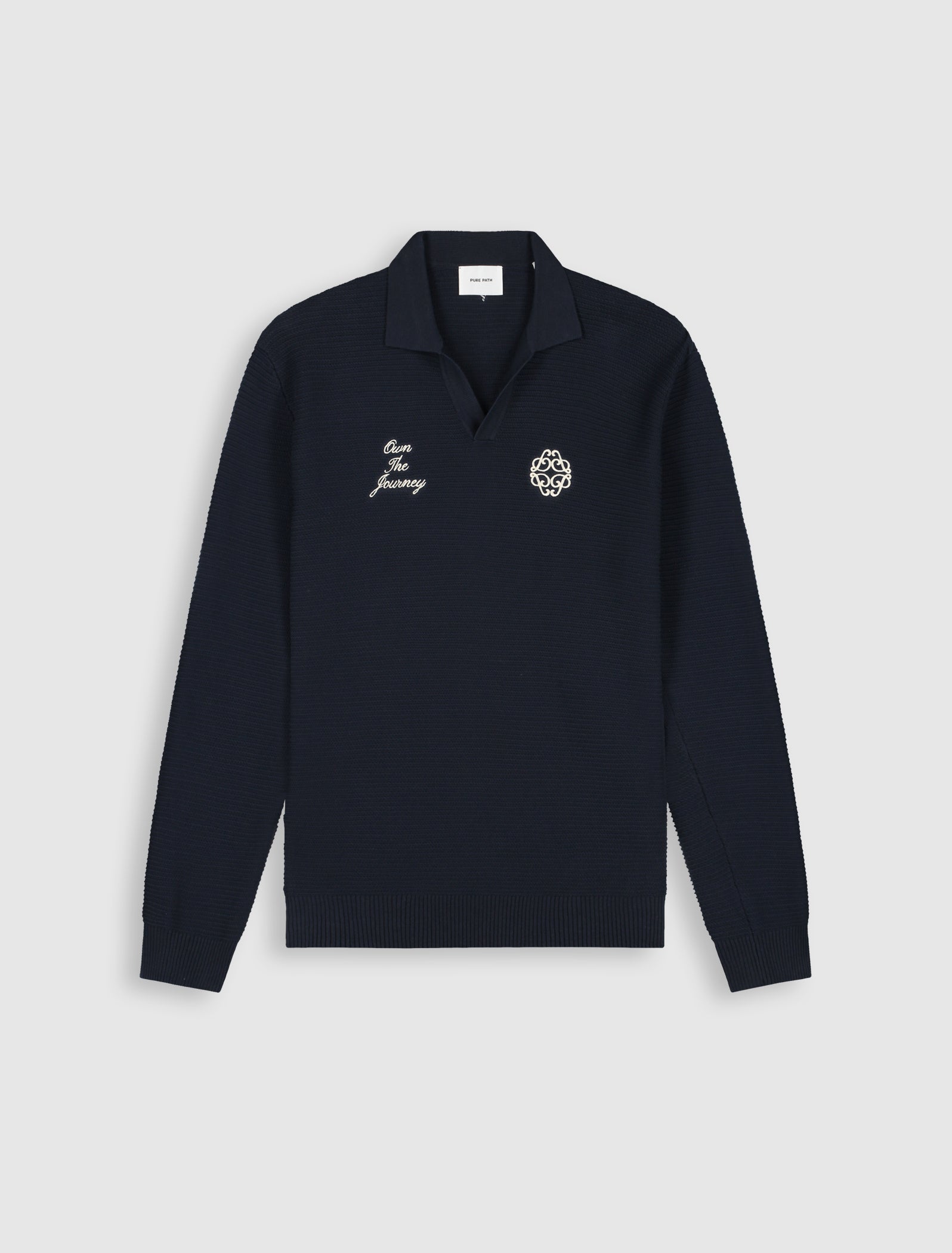 Embroidered Braided Knit Polo | Dark Navy