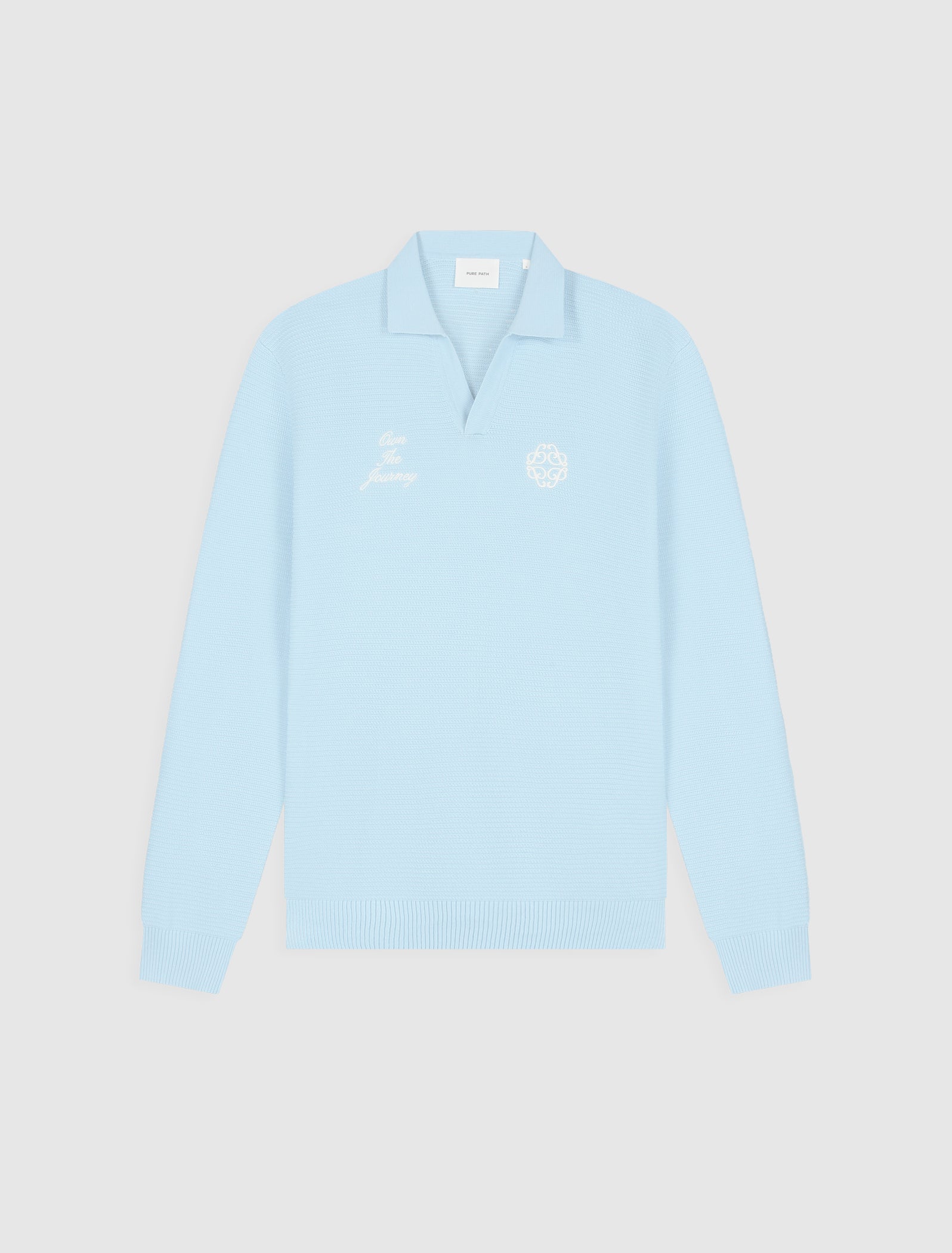 Embroidered Braided Knit Polo | Sky Blue
