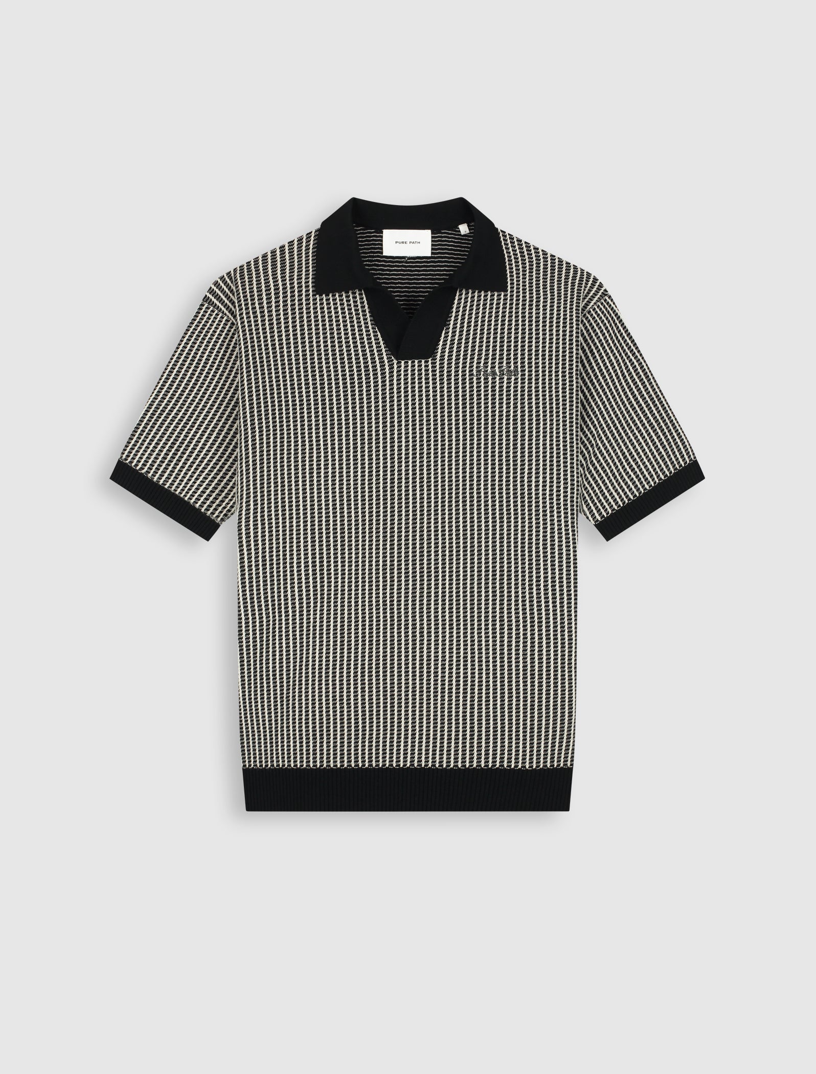 Ladder Stitch Knit Polo | Black