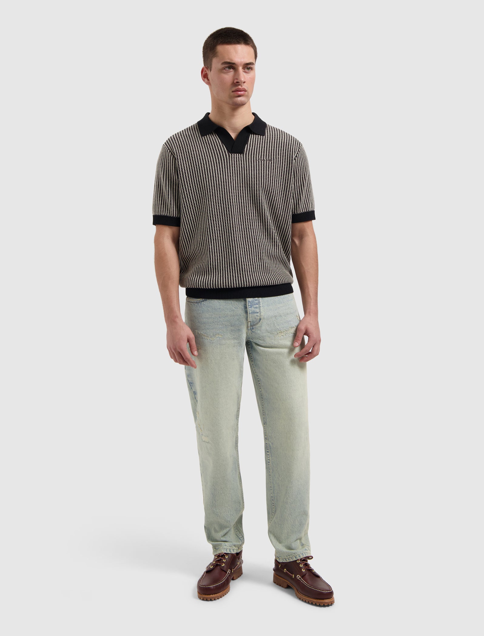 Ladder Stitch Knit Polo | Black