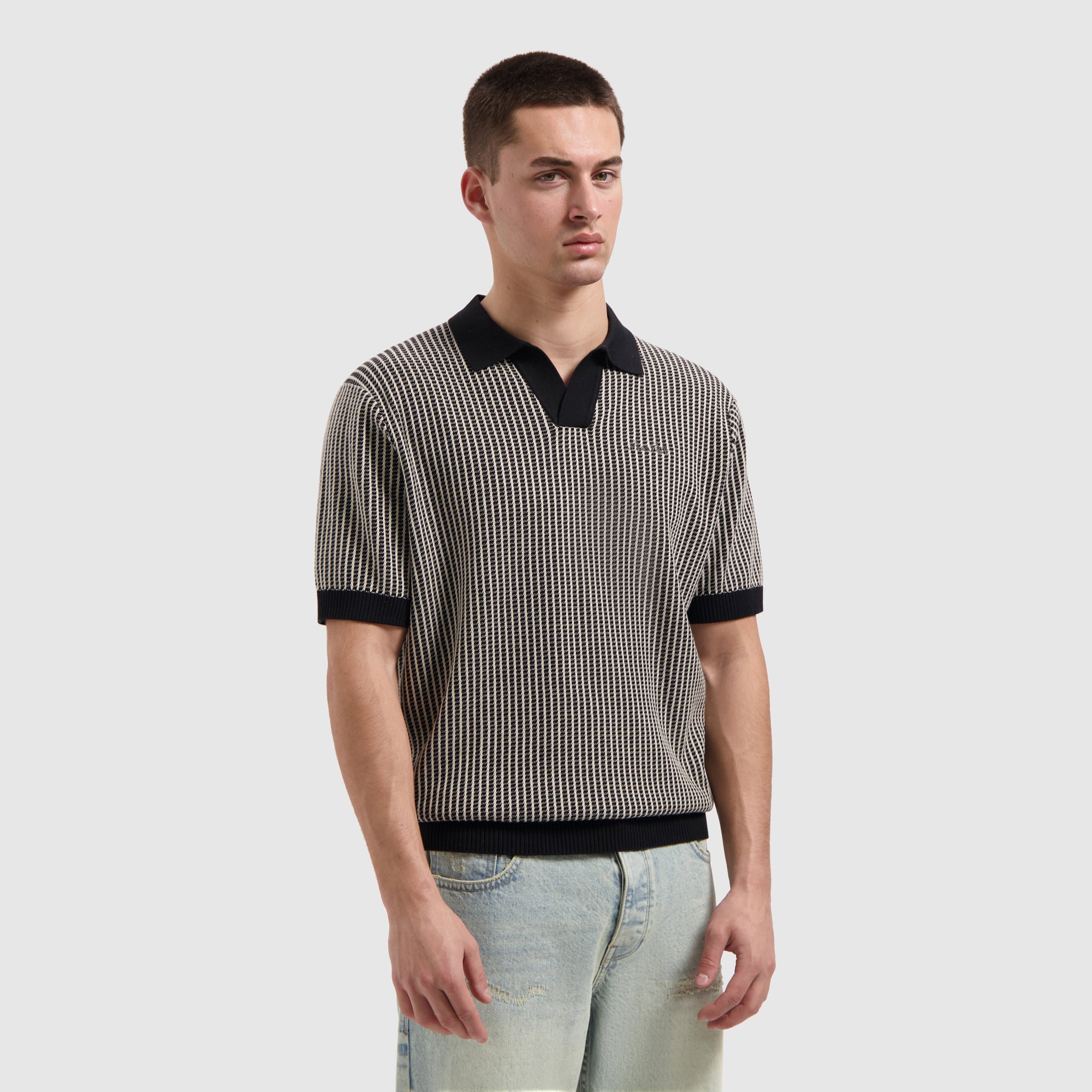 Ladder Stitch Knit Polo | Black