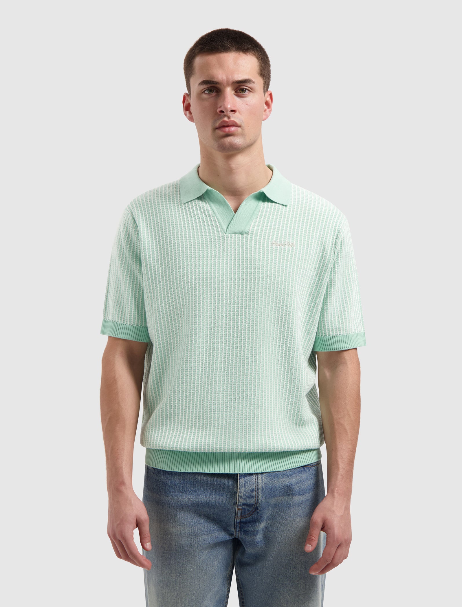 Ladder Stitch Knit Polo | Mint