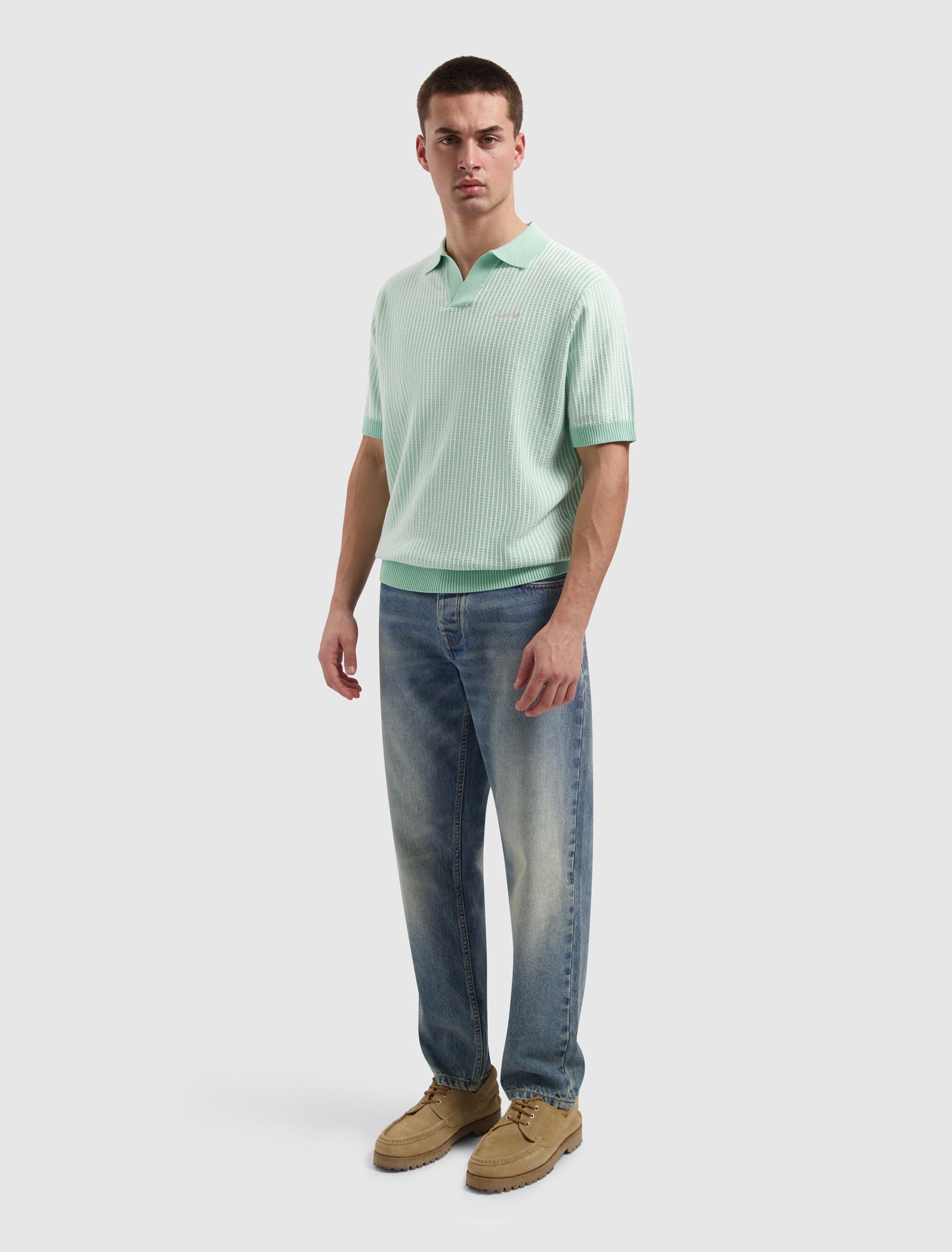 Ladder Stitch Knit Polo | Mint