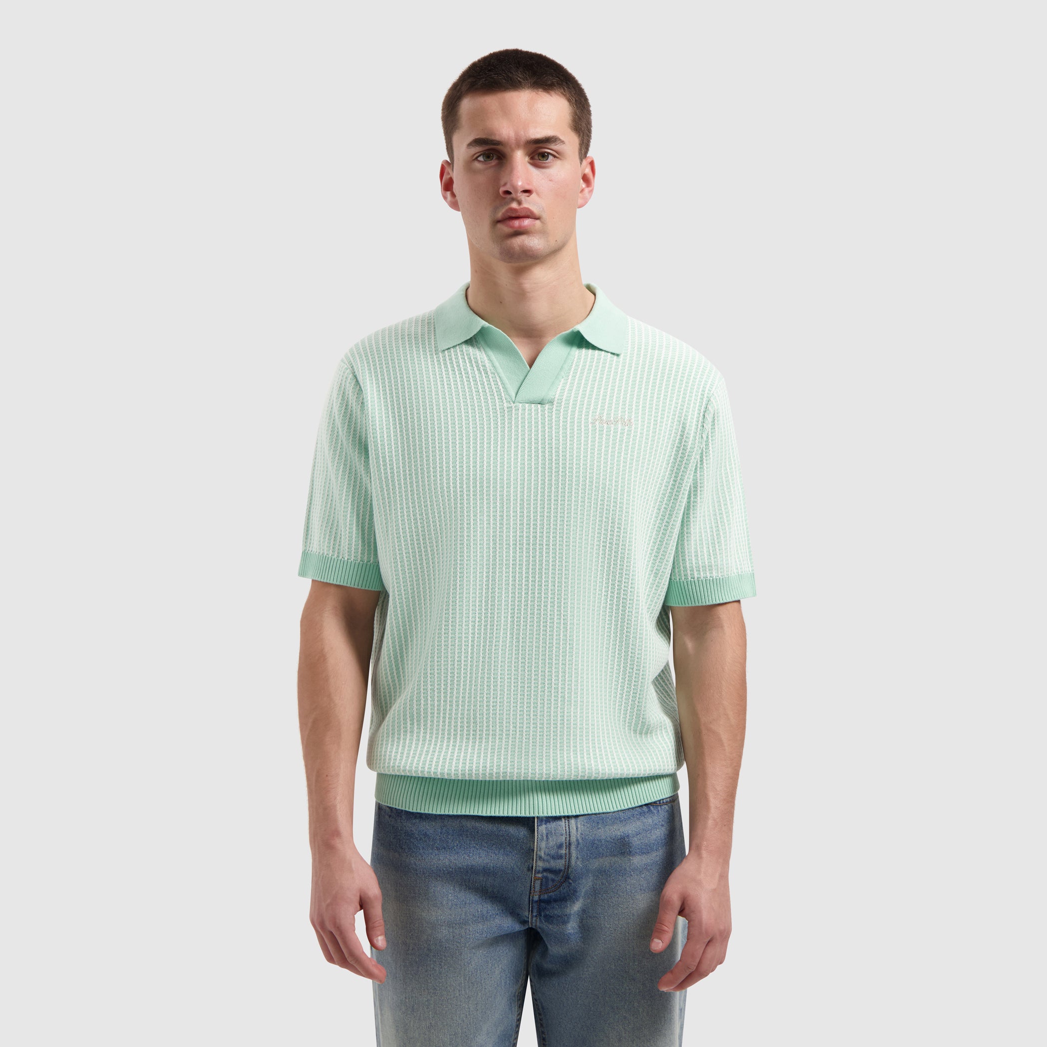 Ladder Stitch Knit Polo | Mint