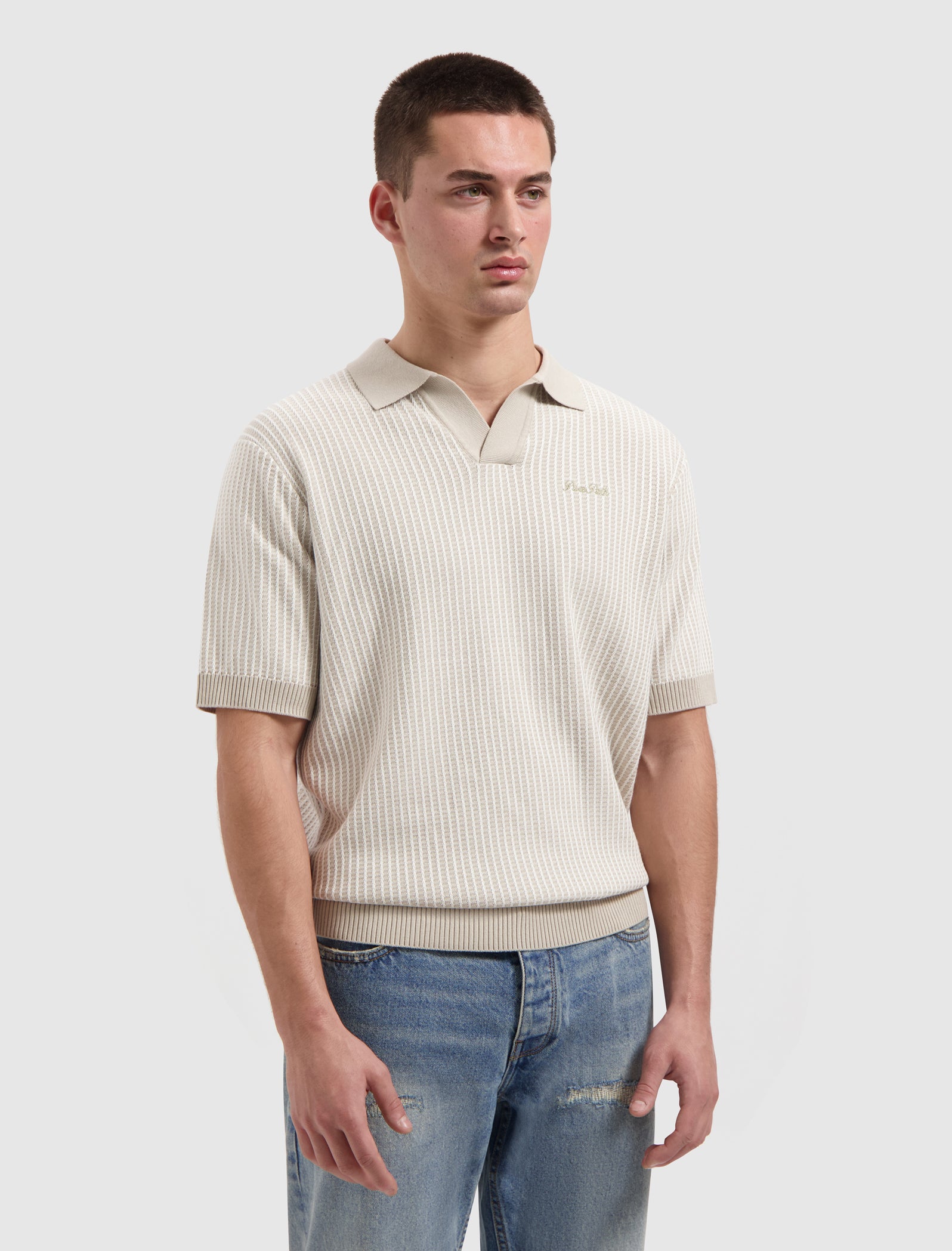 Ladder Stitch Knit Polo | Sand