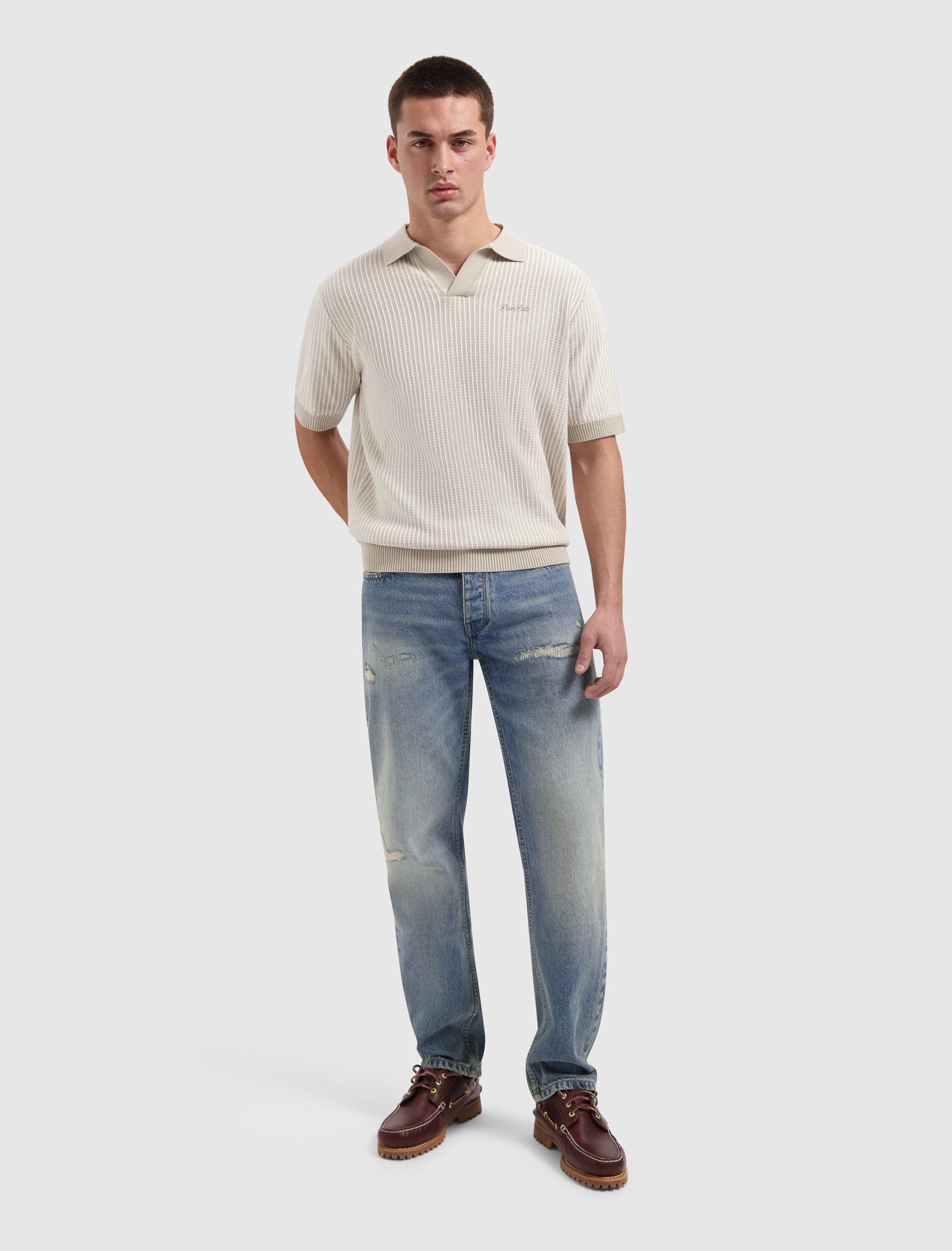 Ladder Stitch Knit Polo | Sand