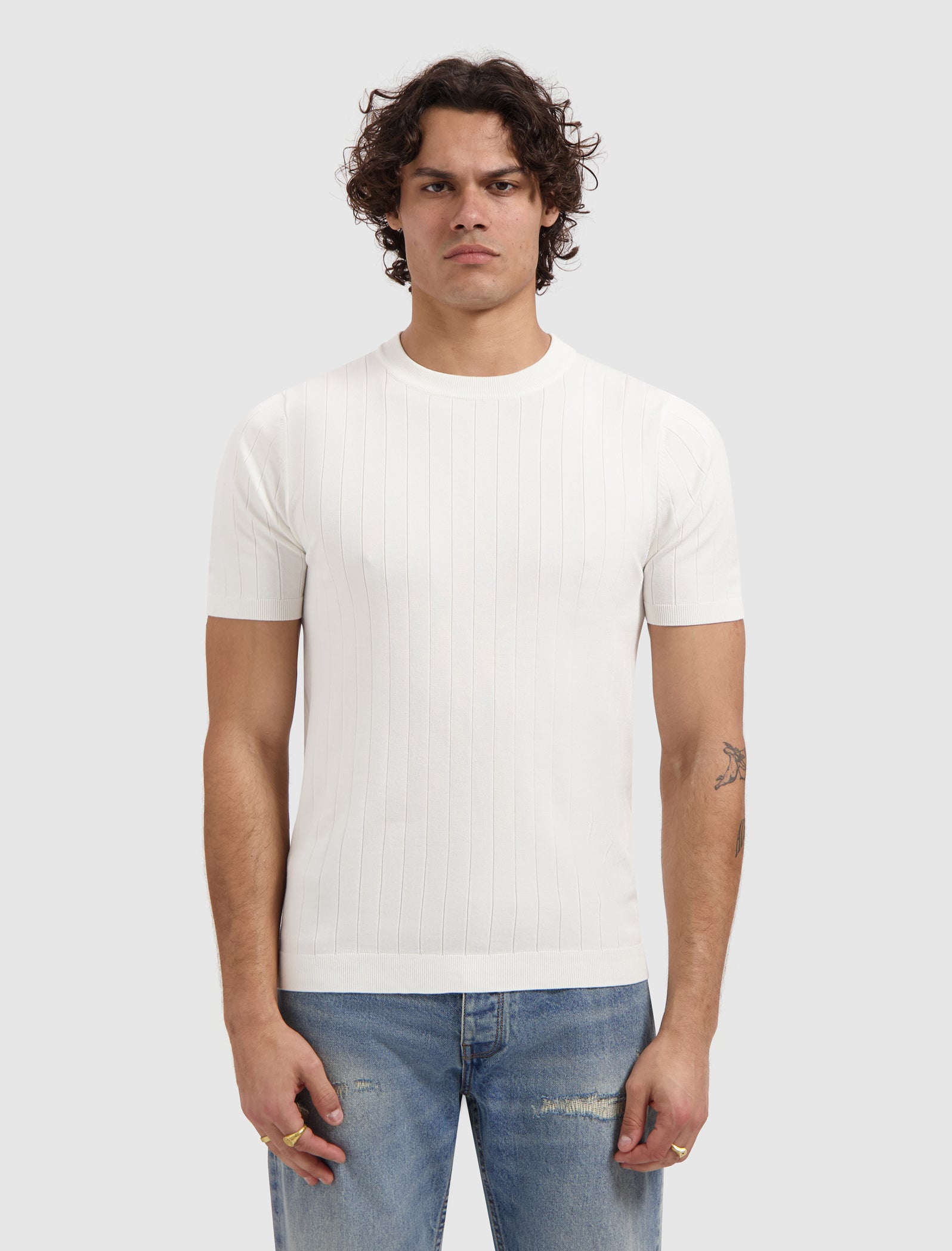 Drop-needle Knit T-shirt | Off White