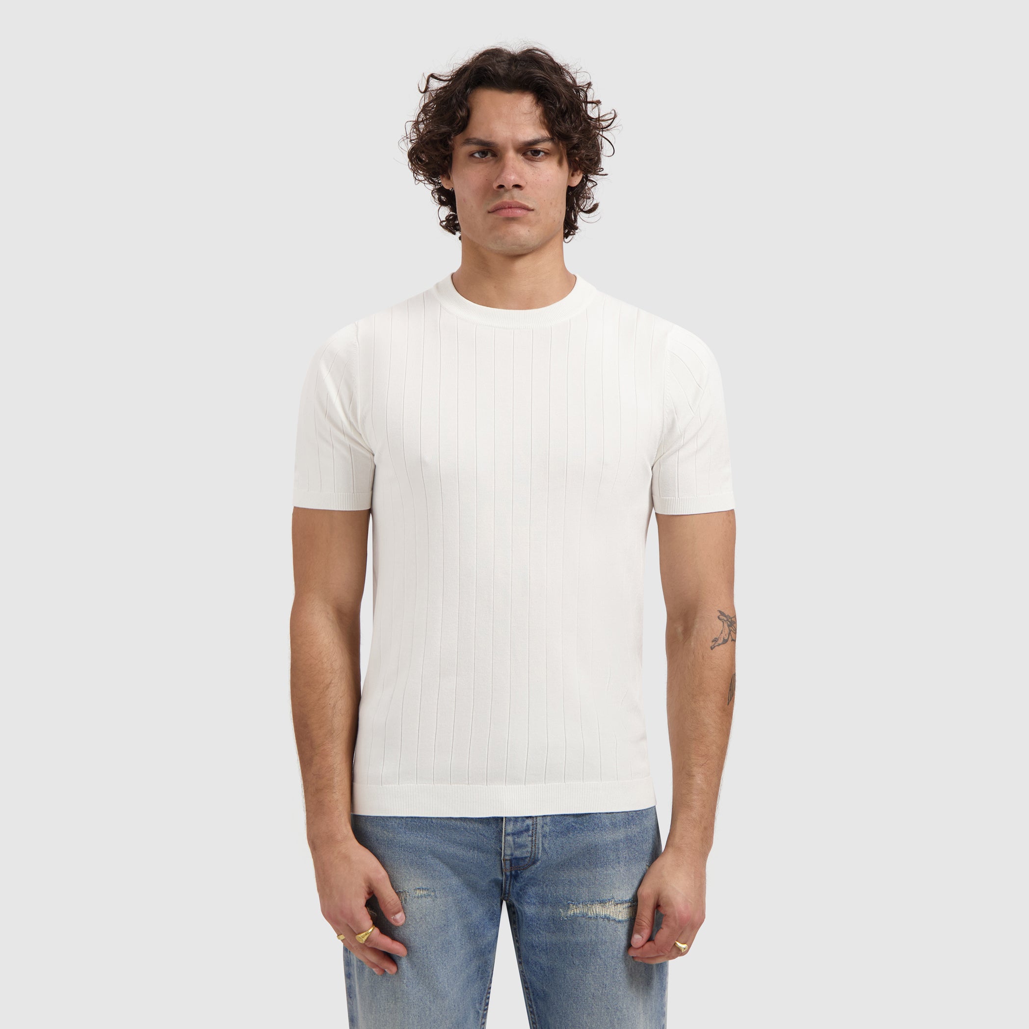 Drop-needle Knit T-shirt | Off White