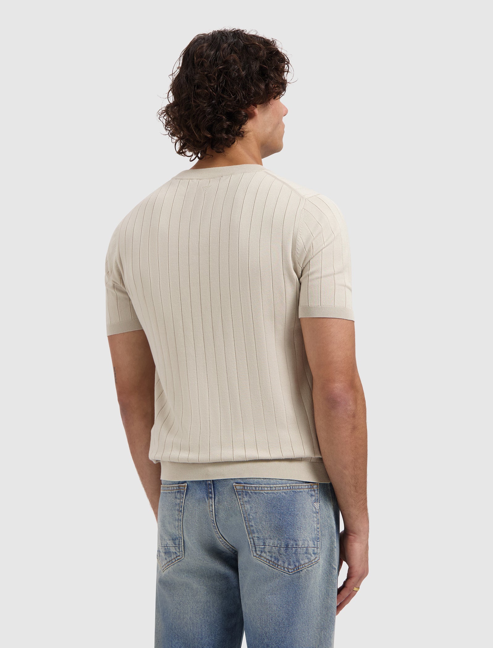 Drop-needle Knit T-shirt | Sand