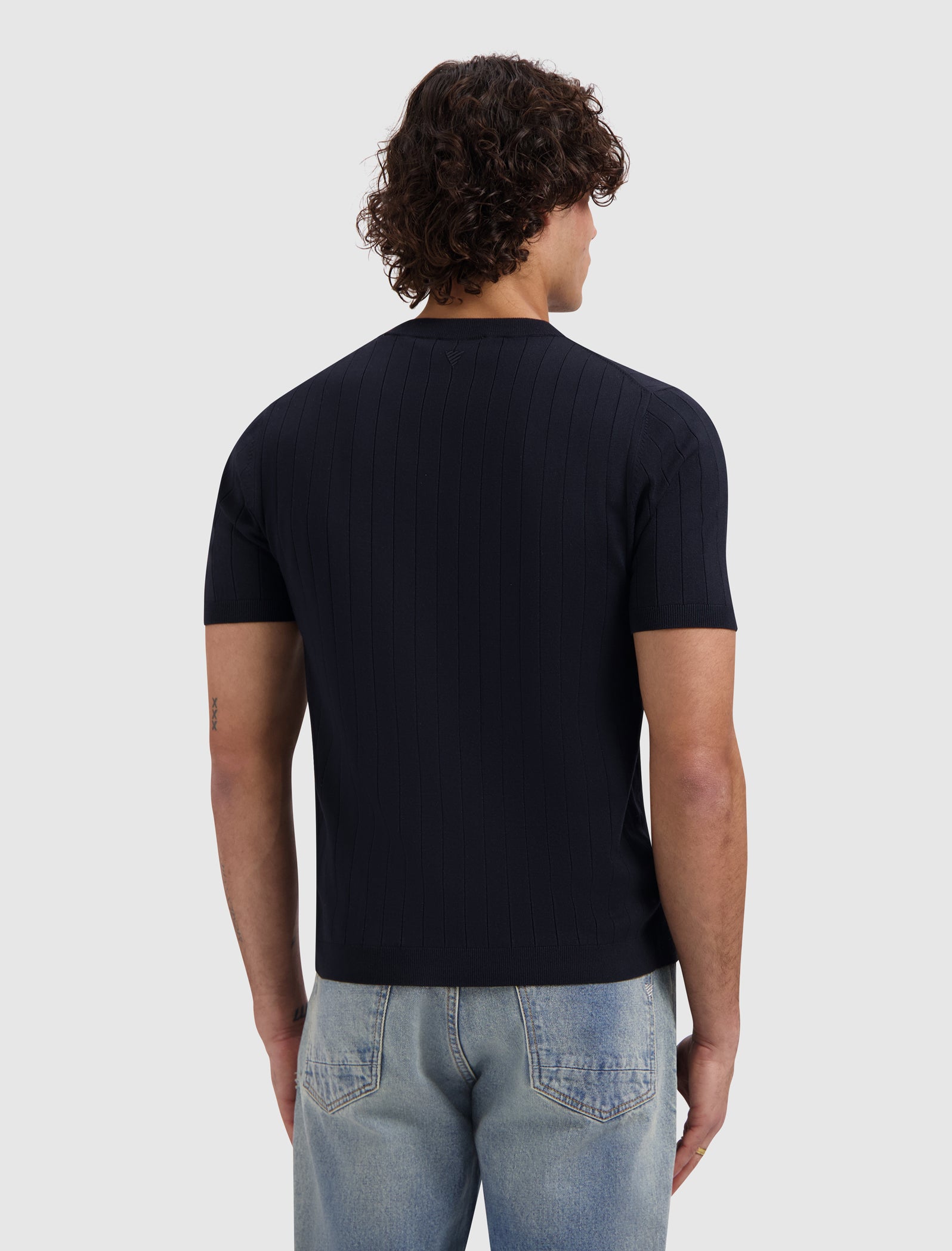 Drop-needle Knit T-shirt | Dark Navy