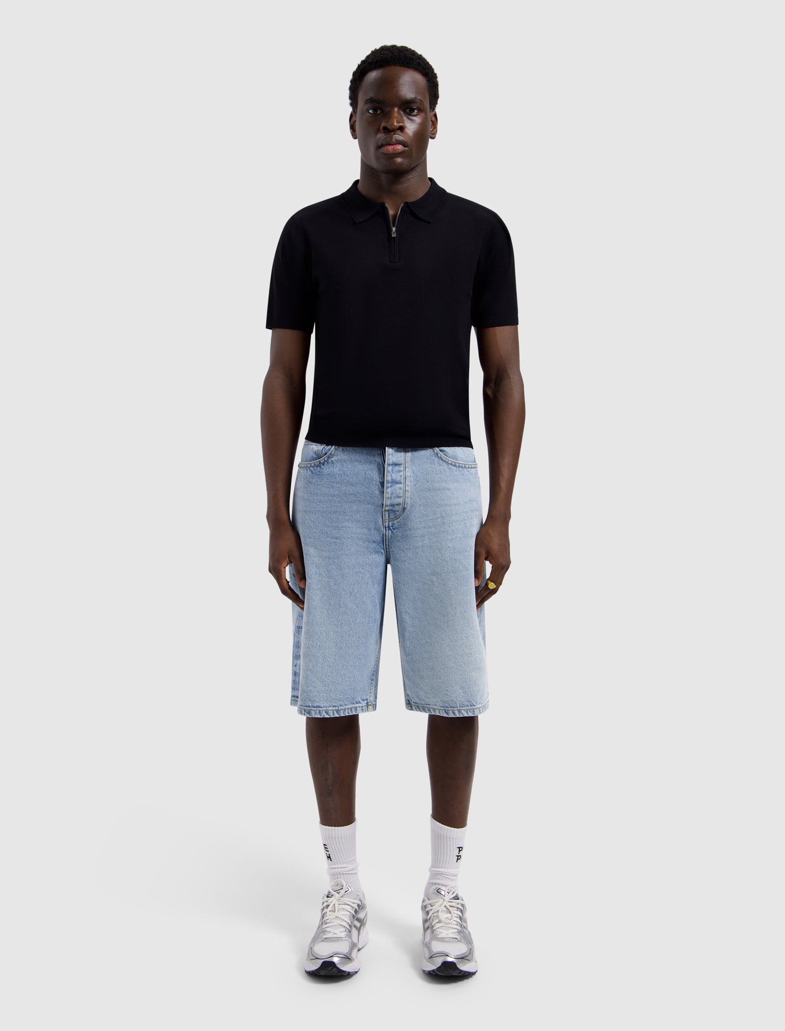 Half-zip Flat Knit Polo | Black