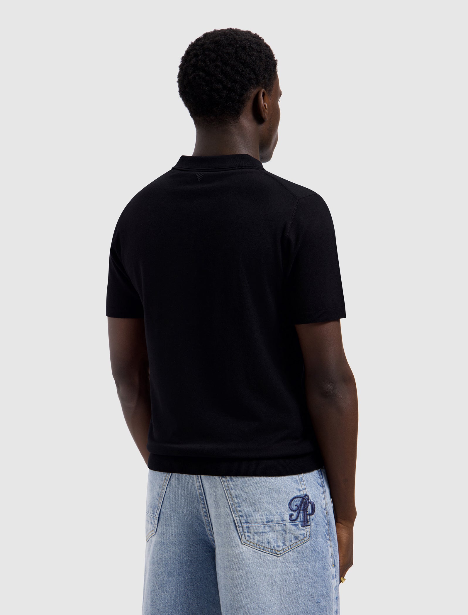 Half-zip Flat Knit Polo | Black