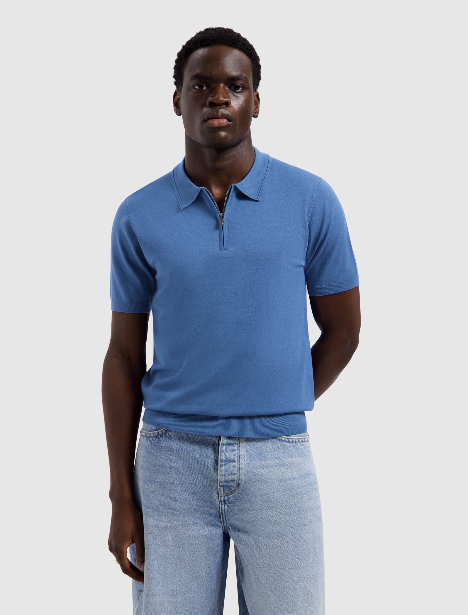 Half-zip Flat Knit Polo | Faded Cobalt