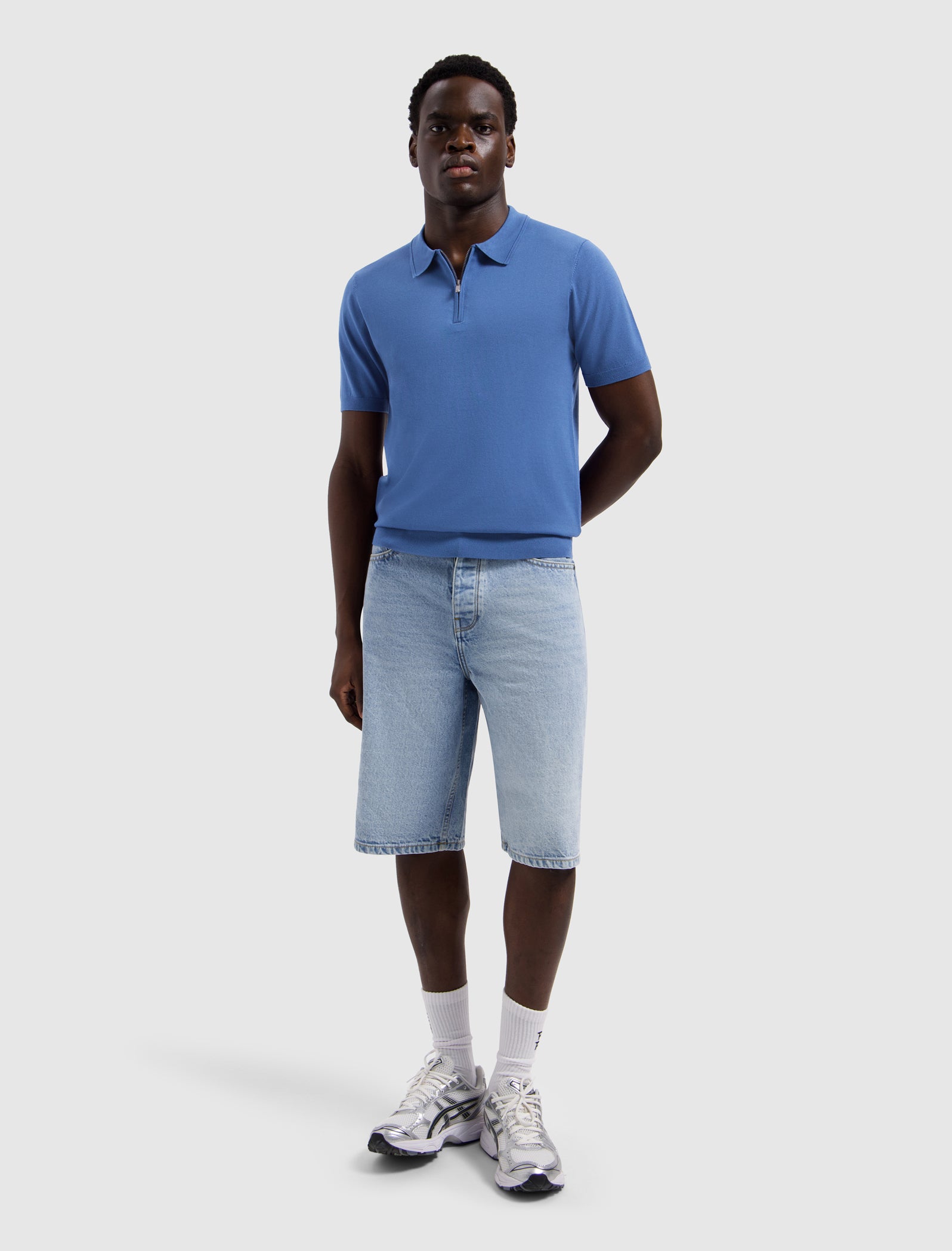 Half-zip Flat Knit Polo | Faded Cobalt