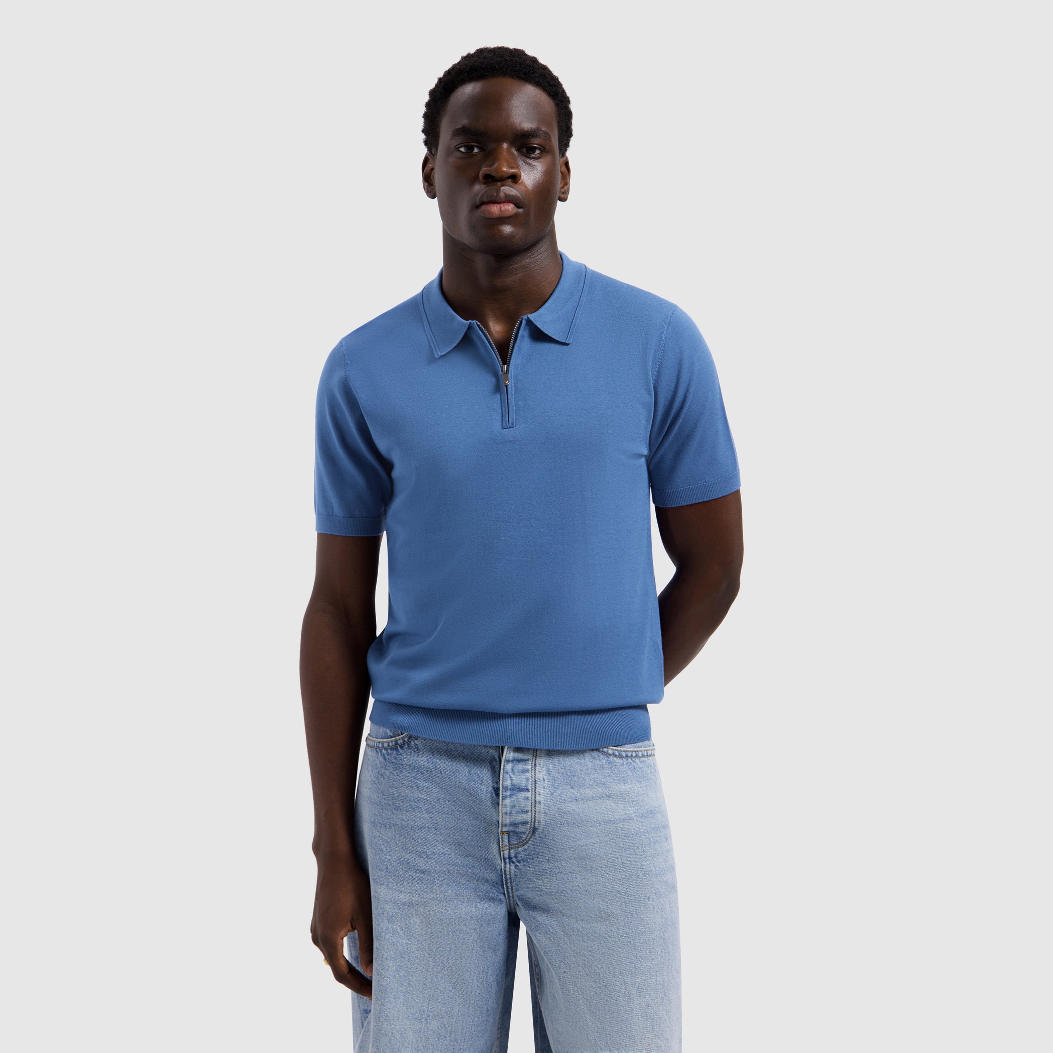 Half-zip Flat Knit Polo | Faded Cobalt