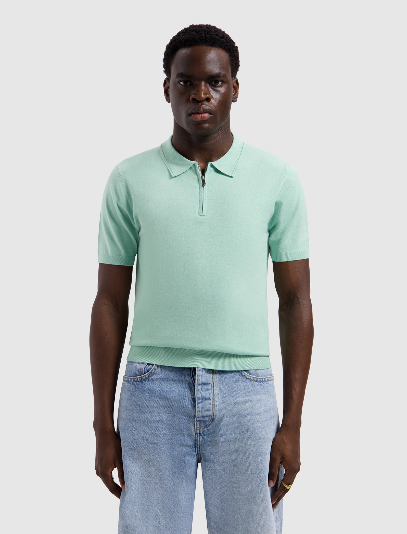 Half-zip Flat Knit Polo | Mint