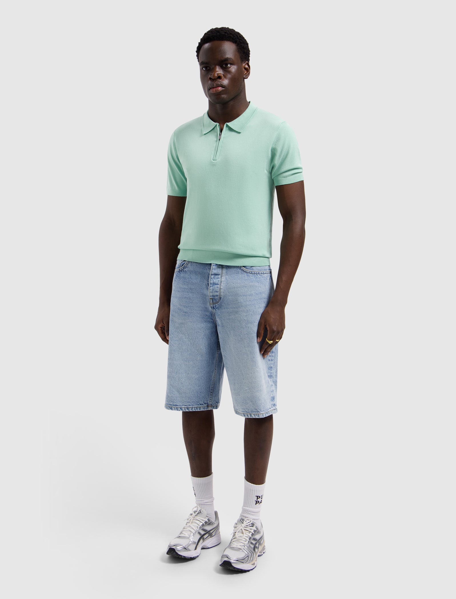 Half-zip Flat Knit Polo | Mint