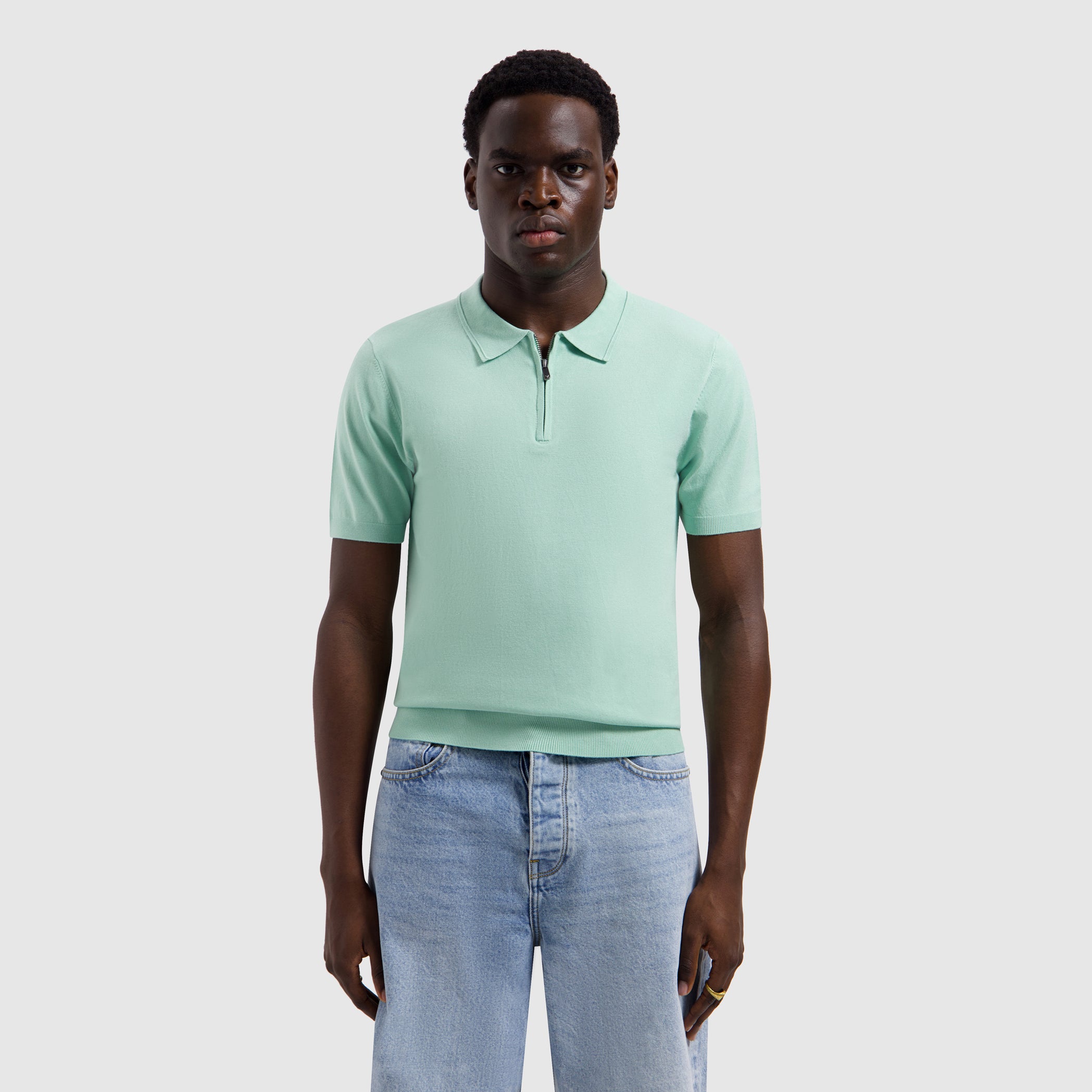 Half-zip Flat Knit Polo | Mint