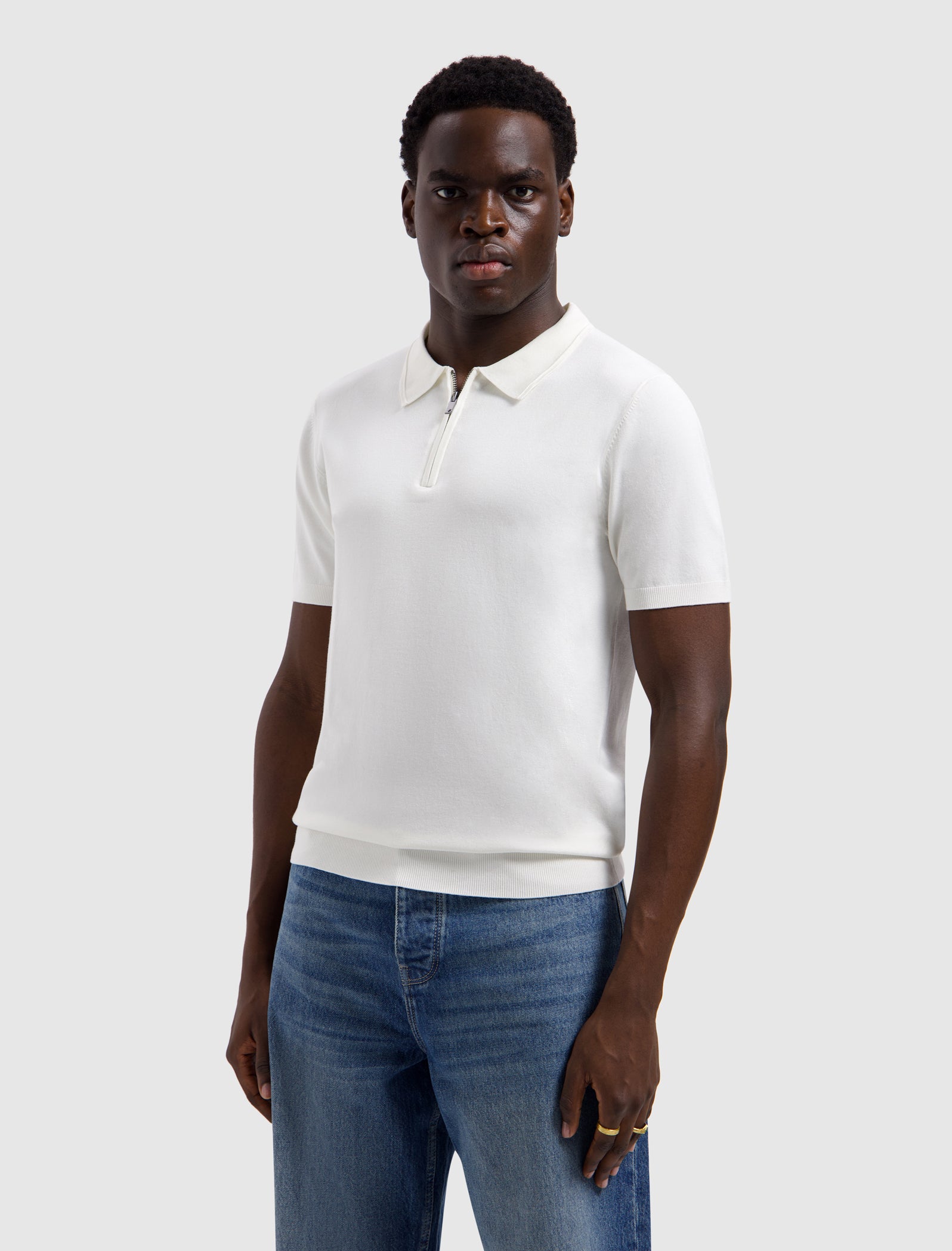 Half-zip Flat Knit Polo | Off White