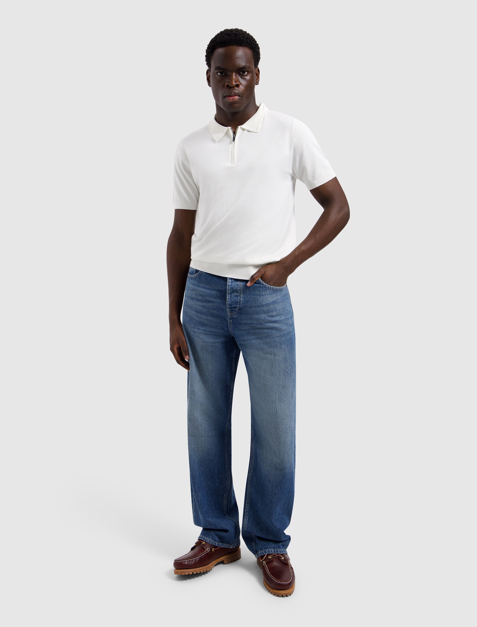 Half-zip Flat Knit Polo | Off White