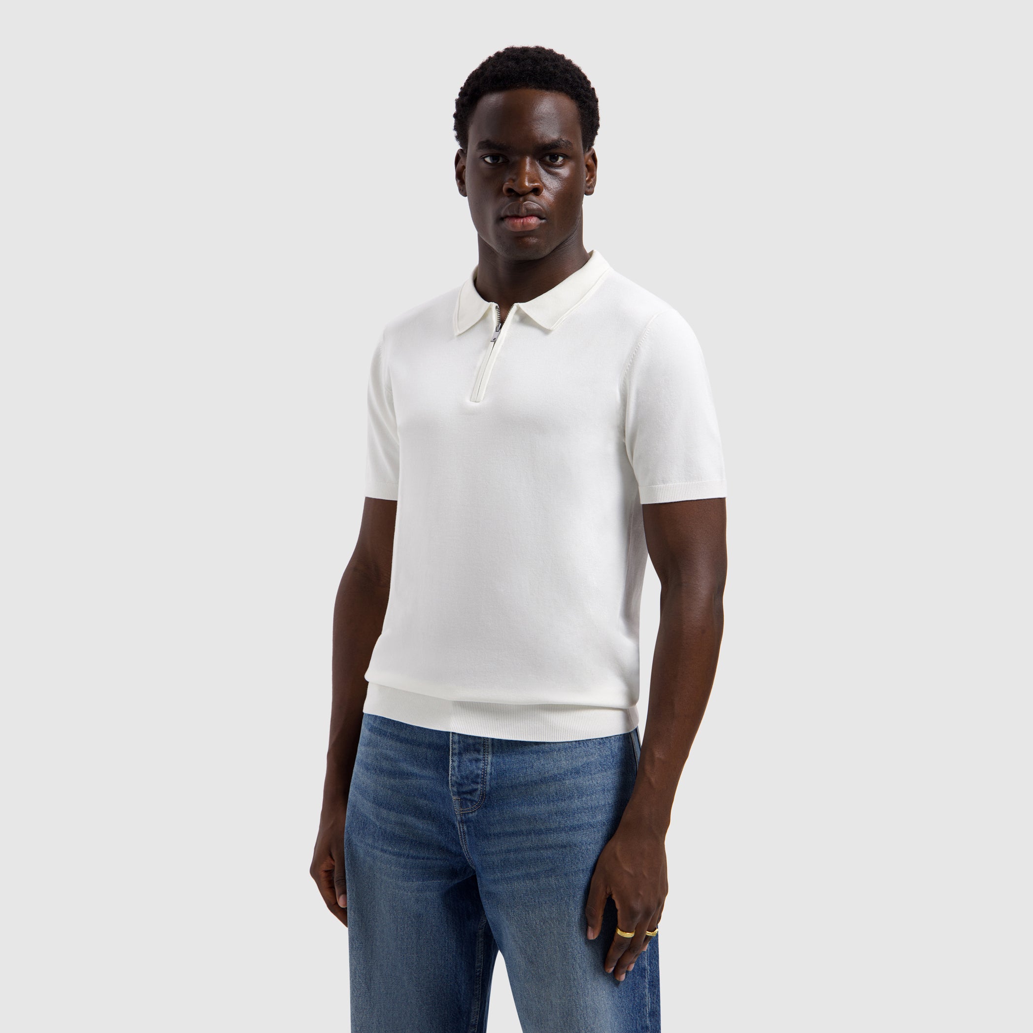 Half-zip Flat Knit Polo | Off White