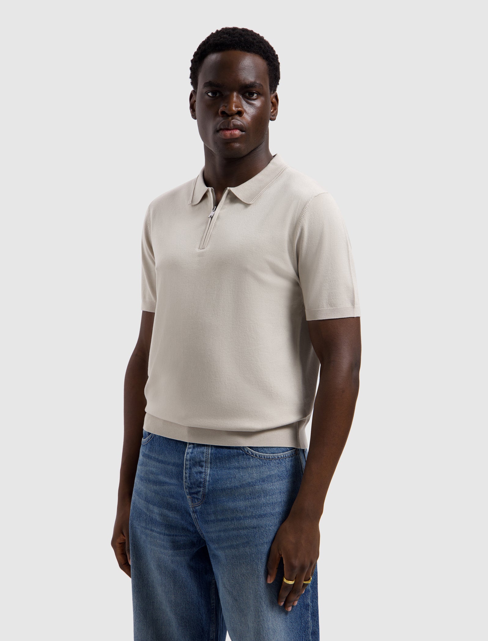 Half-zip Flat Knit Polo | Sand