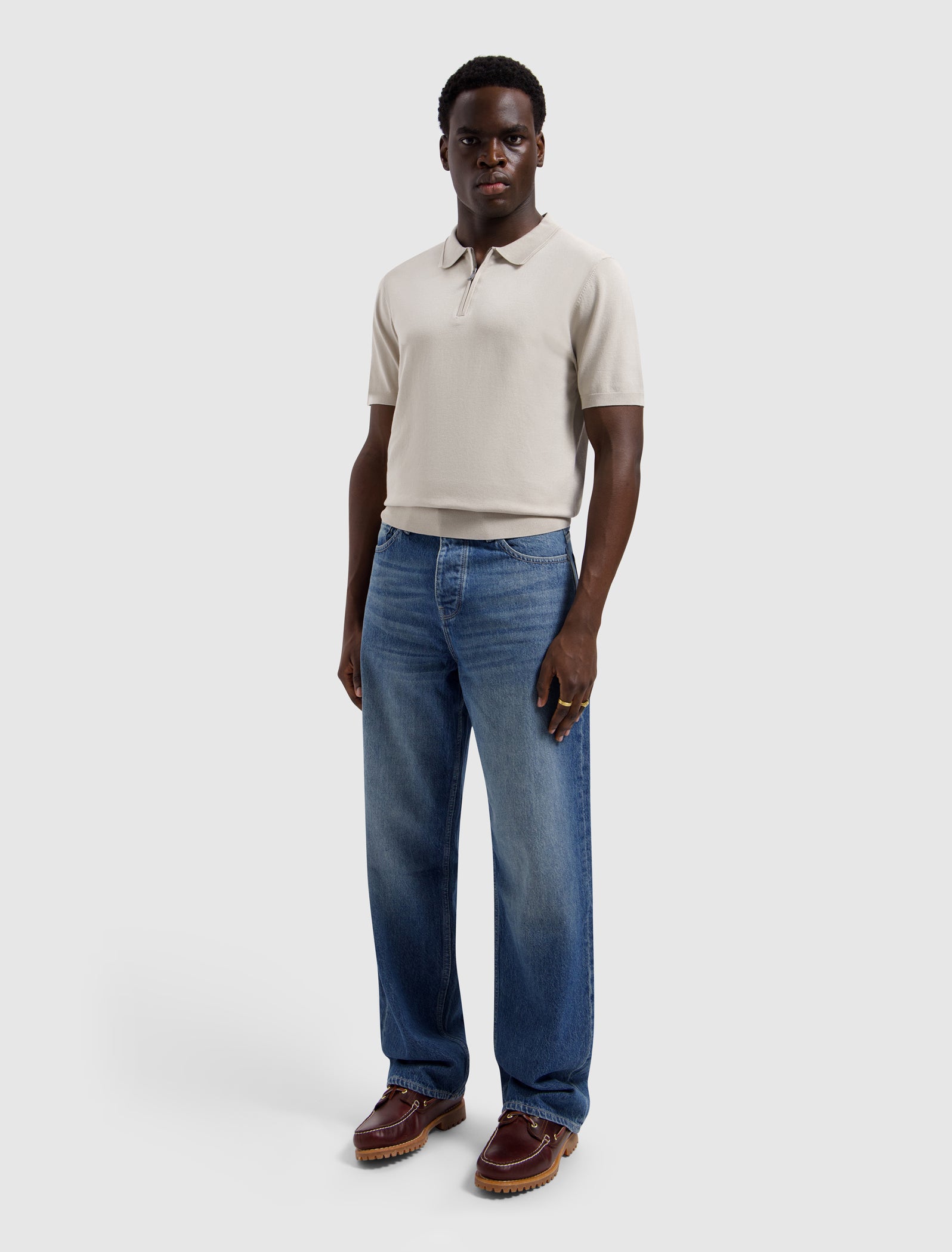 Half-zip Flat Knit Polo | Sand