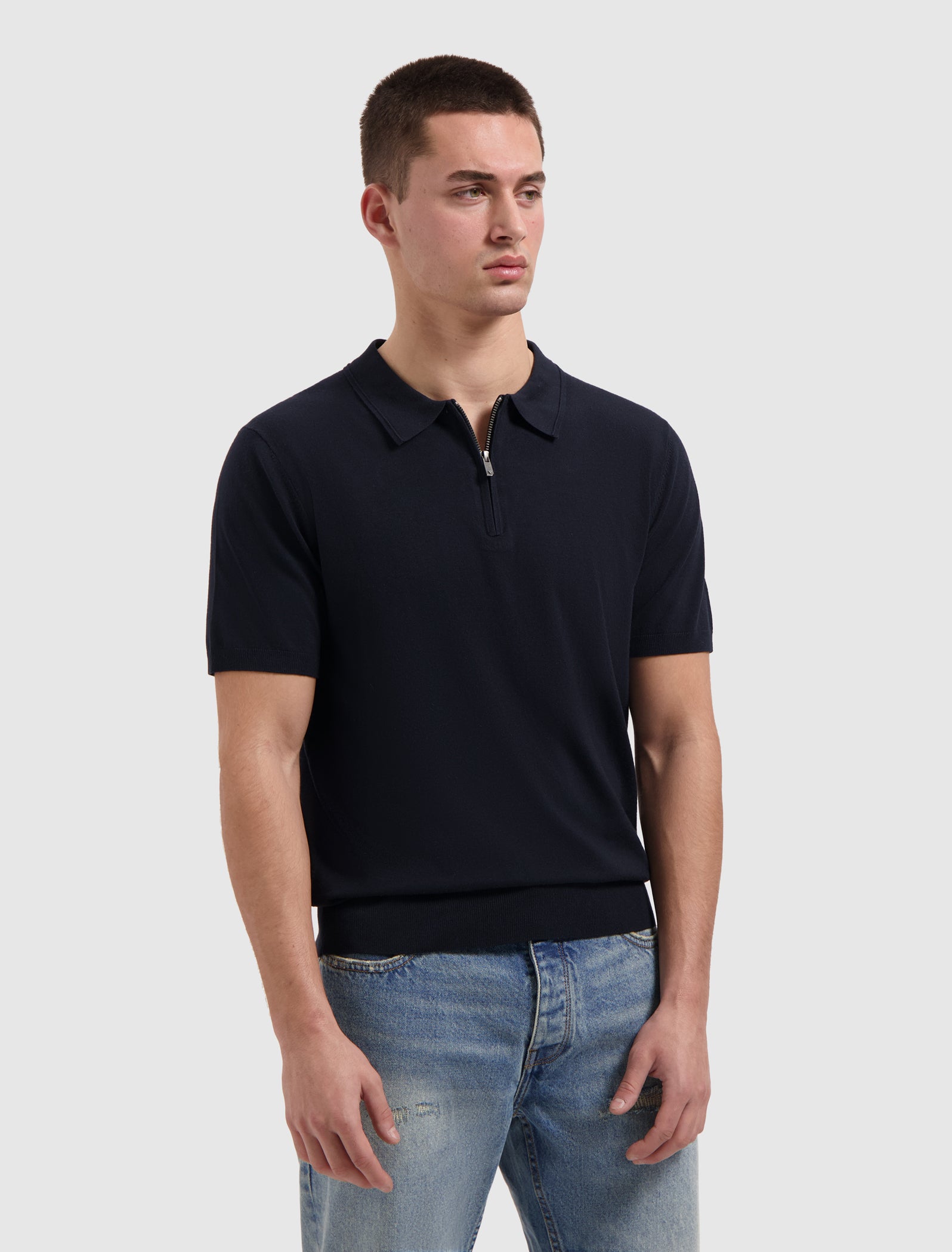 Half-zip Flat Knit Polo | Dark Navy