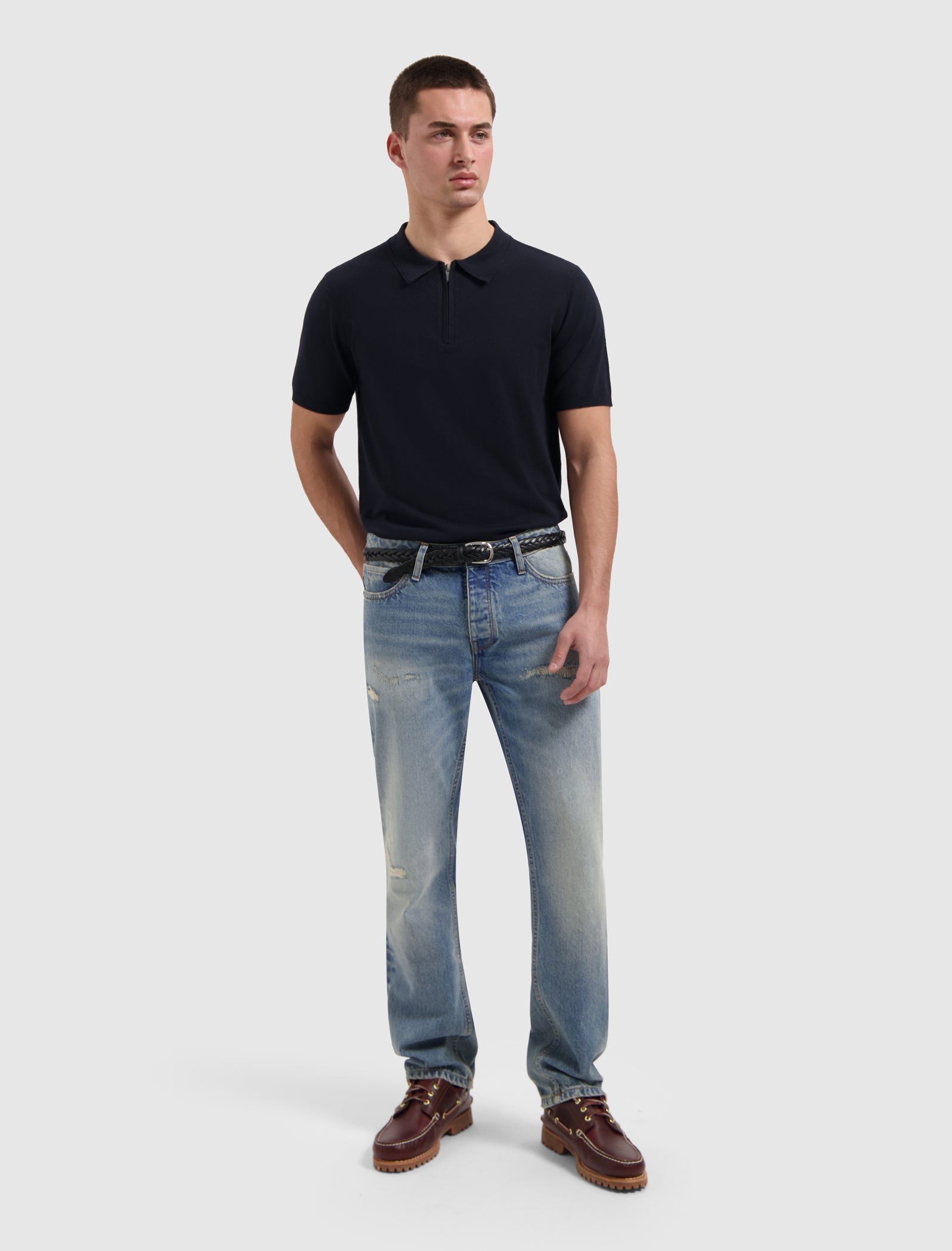 Half-zip Flat Knit Polo | Dark Navy