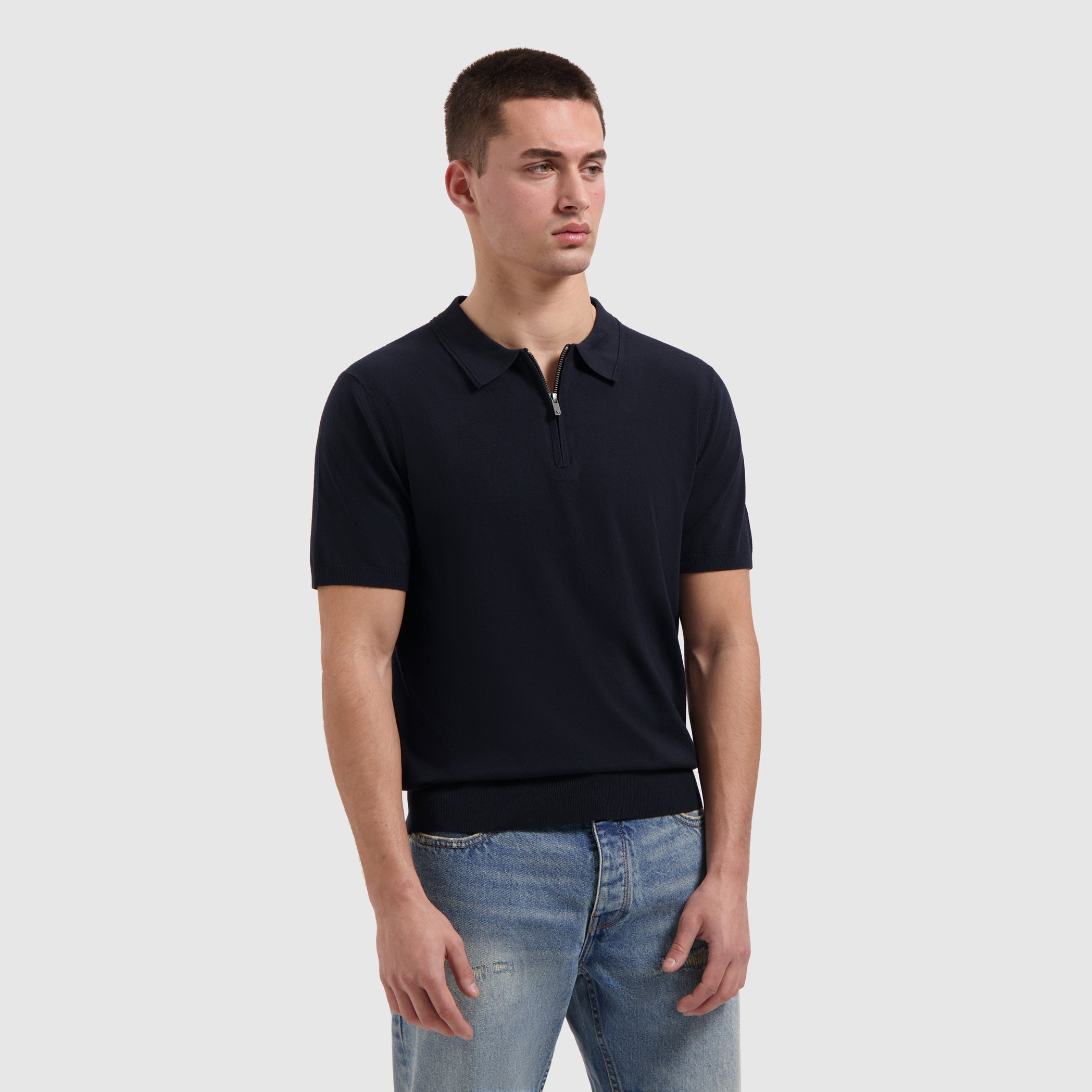 Half-zip Flat Knit Polo | Dark Navy