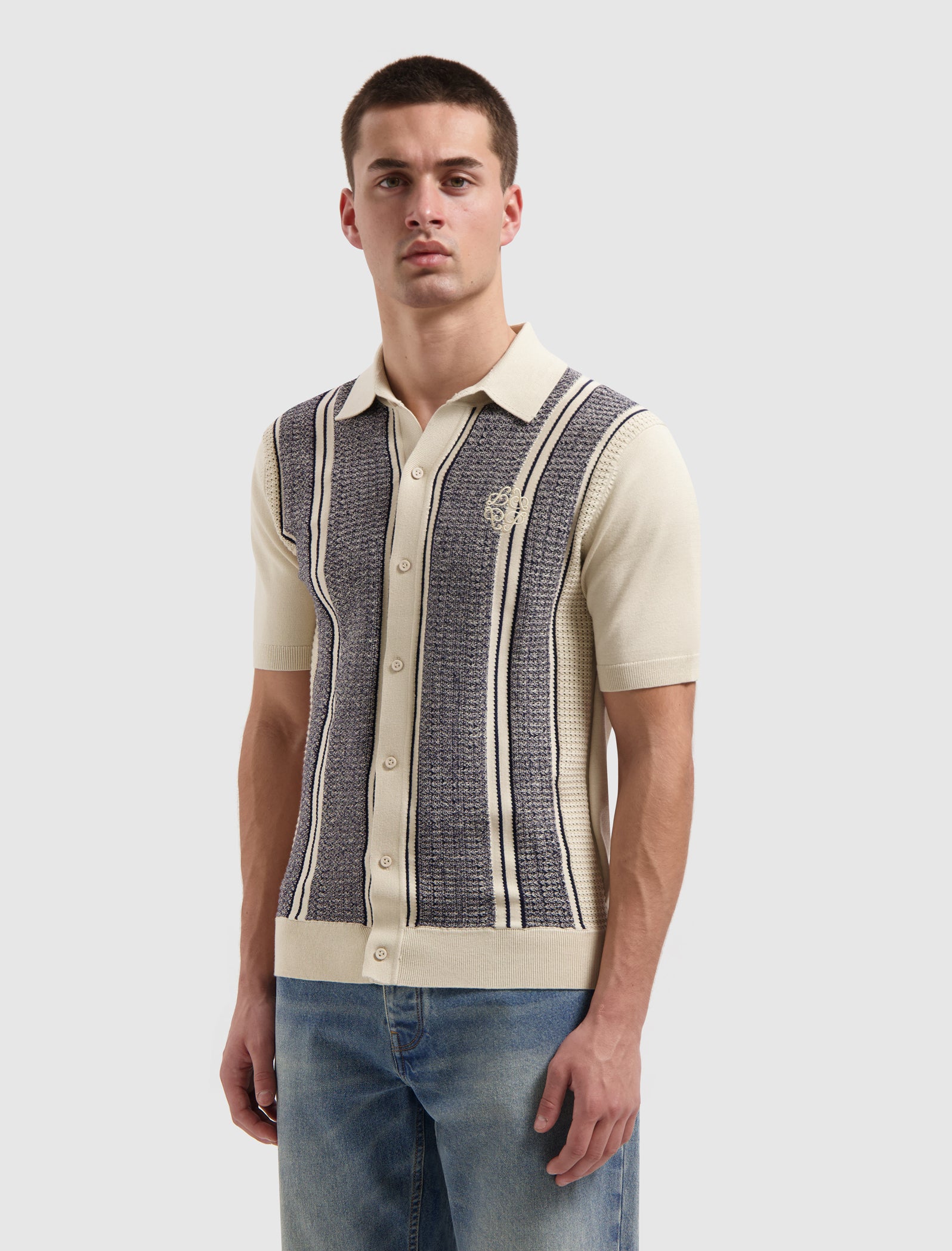 Ripley Jacquard Knit Shirt | Ecru