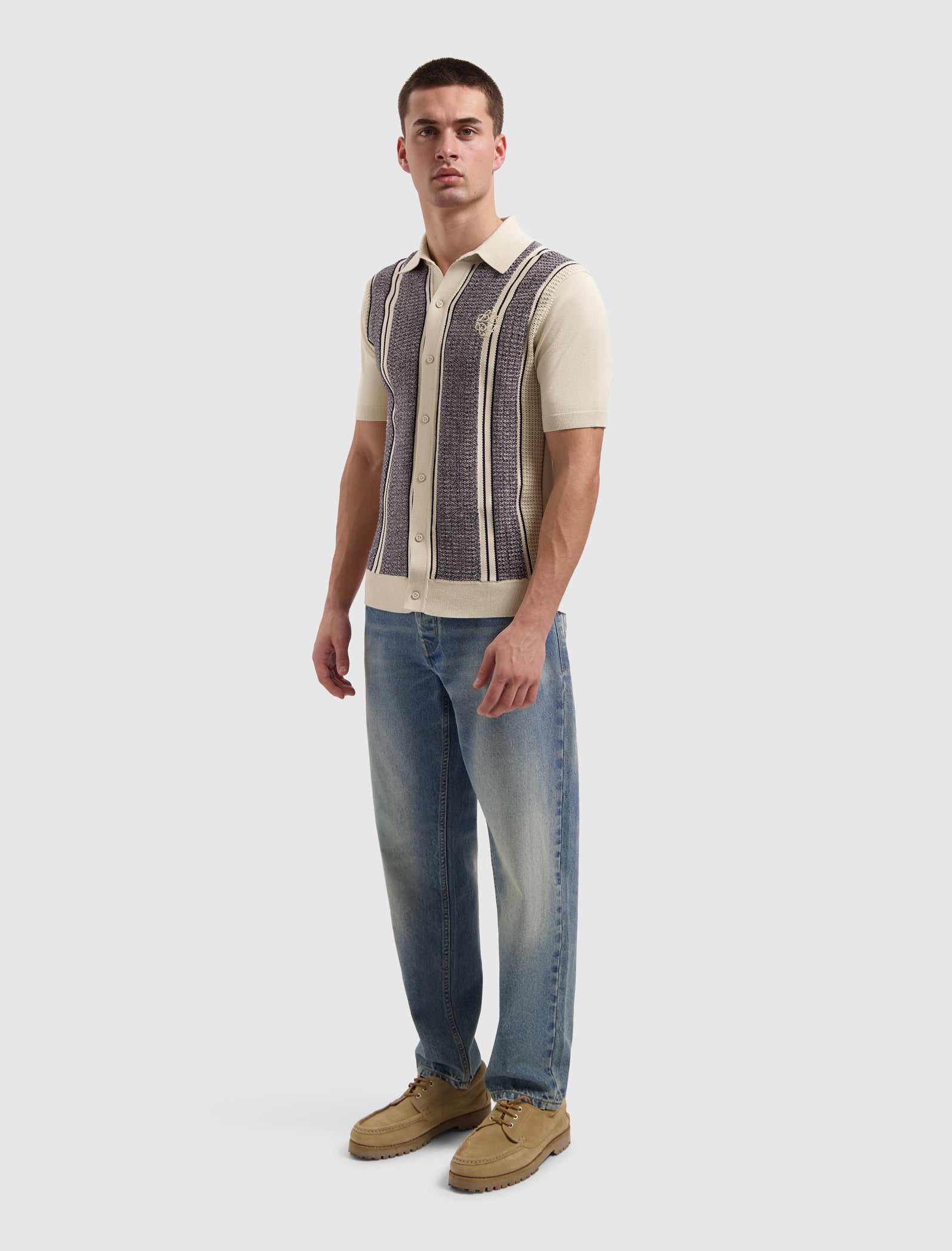 Ripley Jacquard Knit Shirt | Ecru