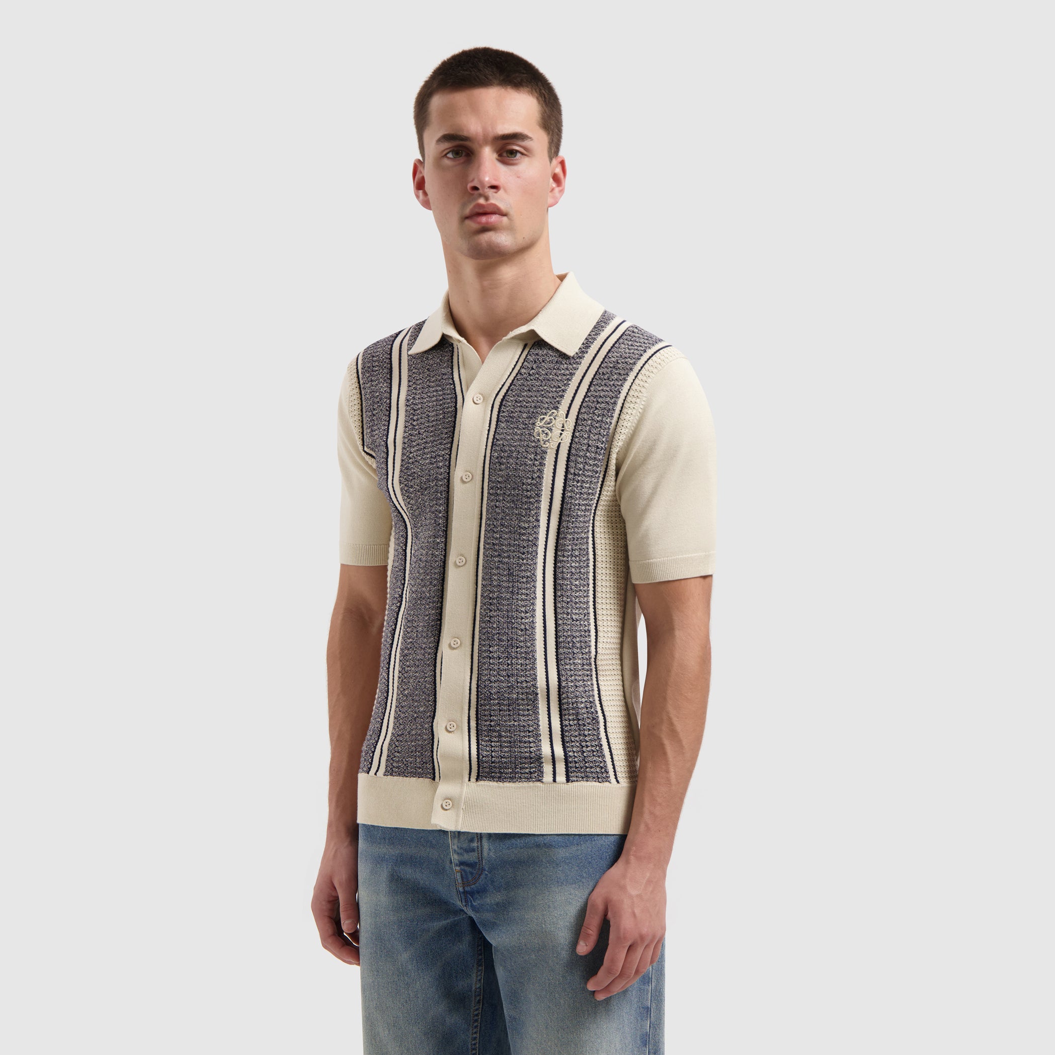 Ripley Jacquard Knit Shirt | Ecru
